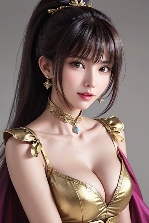 (hyper realstic)、Ancient priestess、Ancient female shamans、
immensity　Beautie　high-level image quality　hight resolution　Realistic　Shorthair　a blond、　blond woman in a、A 、Middle-aged woman、((Big big))、detailed skin textures、超A high resolution、Realistic、Voluptuous body shape、A smile、Middle-aged beauty、Beautiful expression、With detailed red-black  、Detailed purple eyelond、long fluffy hair、Kamimei、Very delicate and detailed skin texture、３５Female Shaman、{(Ancient ornate and luxurious temples)、(A lot of torches are burning)}、Ancient priestess、Large cleavage、Large open neckline、big buttright red lips、(Colorful and glamorous clothes and luxurious accessories)、I have an ornate platinum wand、