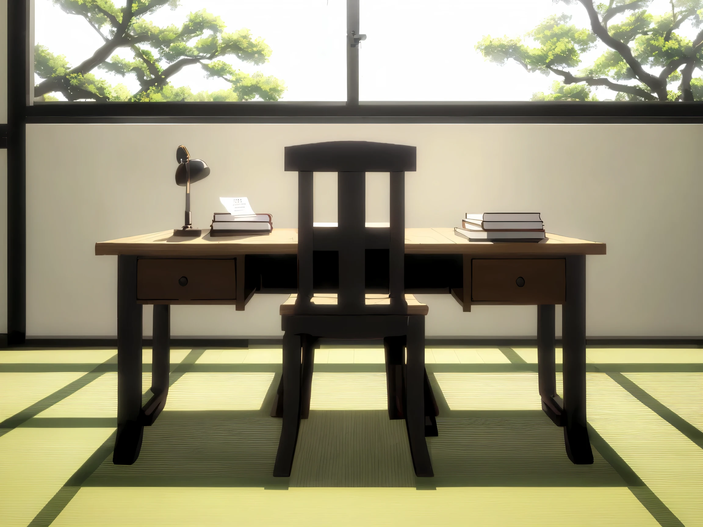 A minimal desk scene with a book placed on a wooden table, soft natural morning light, a fountain pen and small sticky notes nearby, calm and warm atmosphere, Japanese aesthetic, muted tones, shallow depth of field, cozy and quiet mood