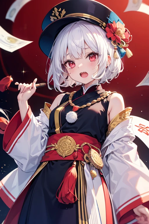 Young woman cheongsam illustration, masutepiece, Fine details, 4K, 8K, 12K, Solo, 1 person, Beautiful Girl, caucasian female, age19、Sixteen Nights 、Silver hair, short, Black cheongsam、Black gloves、Slit in clothes