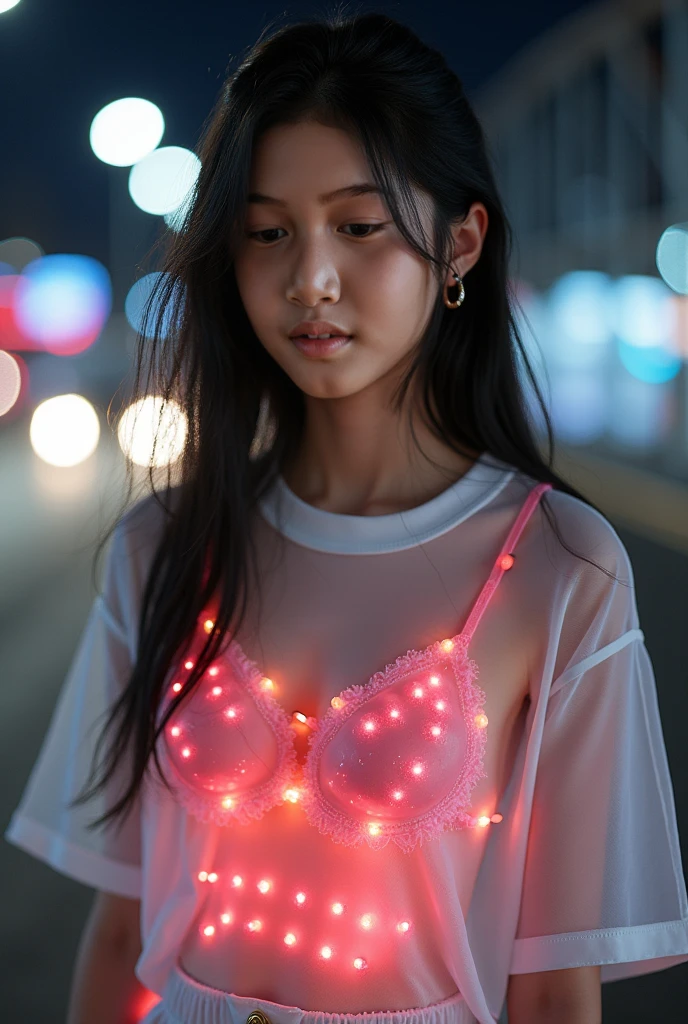 A neon heart with flowers around it and that says Familia Salcedo 