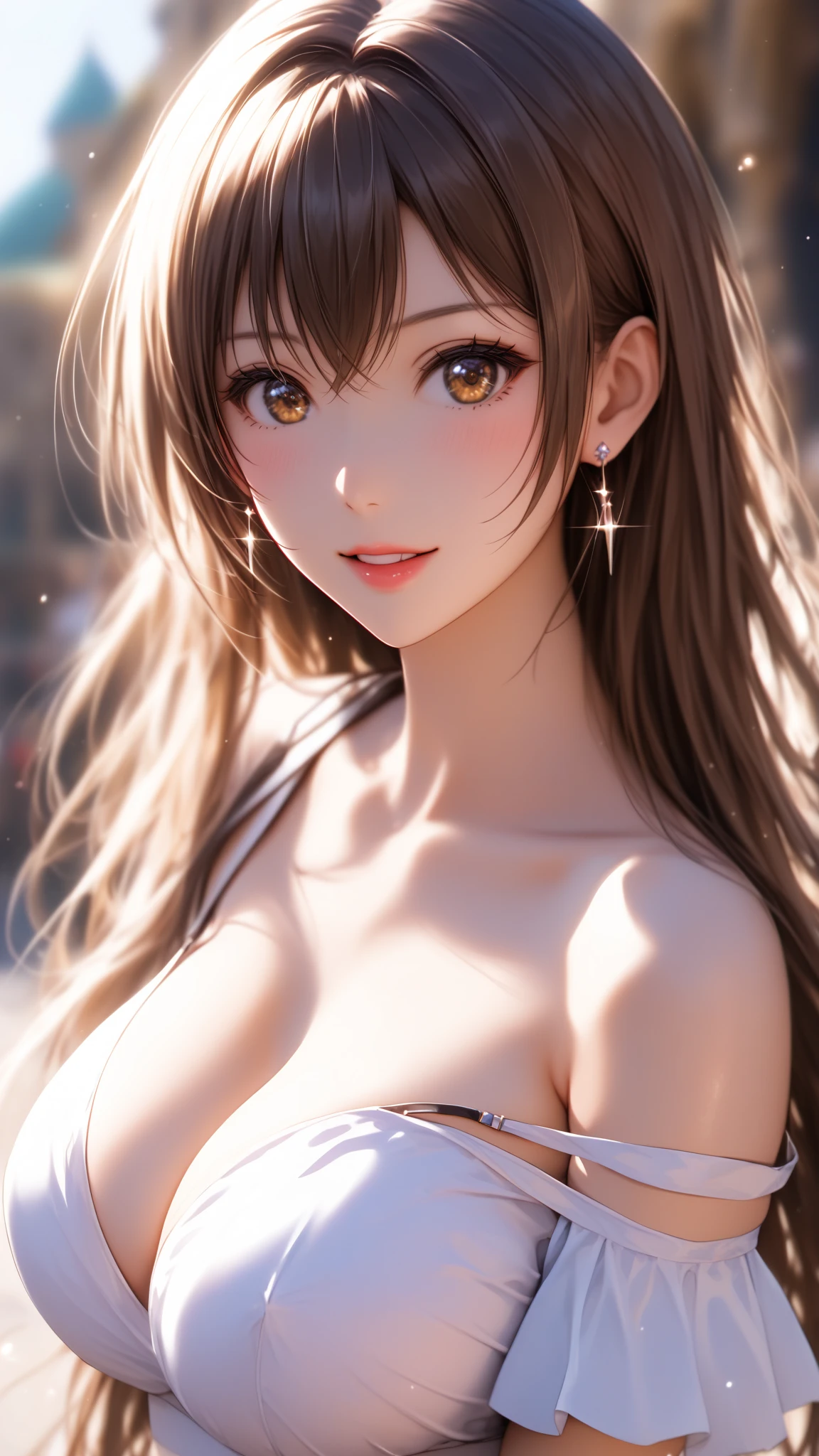 (Mastepiece:1.3), It is high resolution., Super detailed, Highly Detailed CG Unity 8K Wallpaper, Realism, photo-Realism, Raw photo, Beautiful detailed face, Light skin, Realism glistening skin, Detailed hair texture, Perfect Body, Beautiful face, correct, Anatomically correct, Highly detailed face and skin texture, Natural neck length, (Beautiful hands and airy skin:1.2), Slim legs, Slim legs, BREAK, Detailed eyes, Symmetrical eyes, Light brown eyes, Double eyelids, Thin eyebrows, (Glossy lips:1.4), ((Smiling Kindly, Waiting for a kiss:1.2)), (blush:1.1), BREAK, (Classy and cute girl:1.3), Large Breasts, (Slender figure:1.1), Strong abdominal muscles, Beautiful clavicle, (Blonde Hair, Wavy Hair, Long Hair:1.2), ((Asymmetrical bangs:1.2)), BREAK,、全