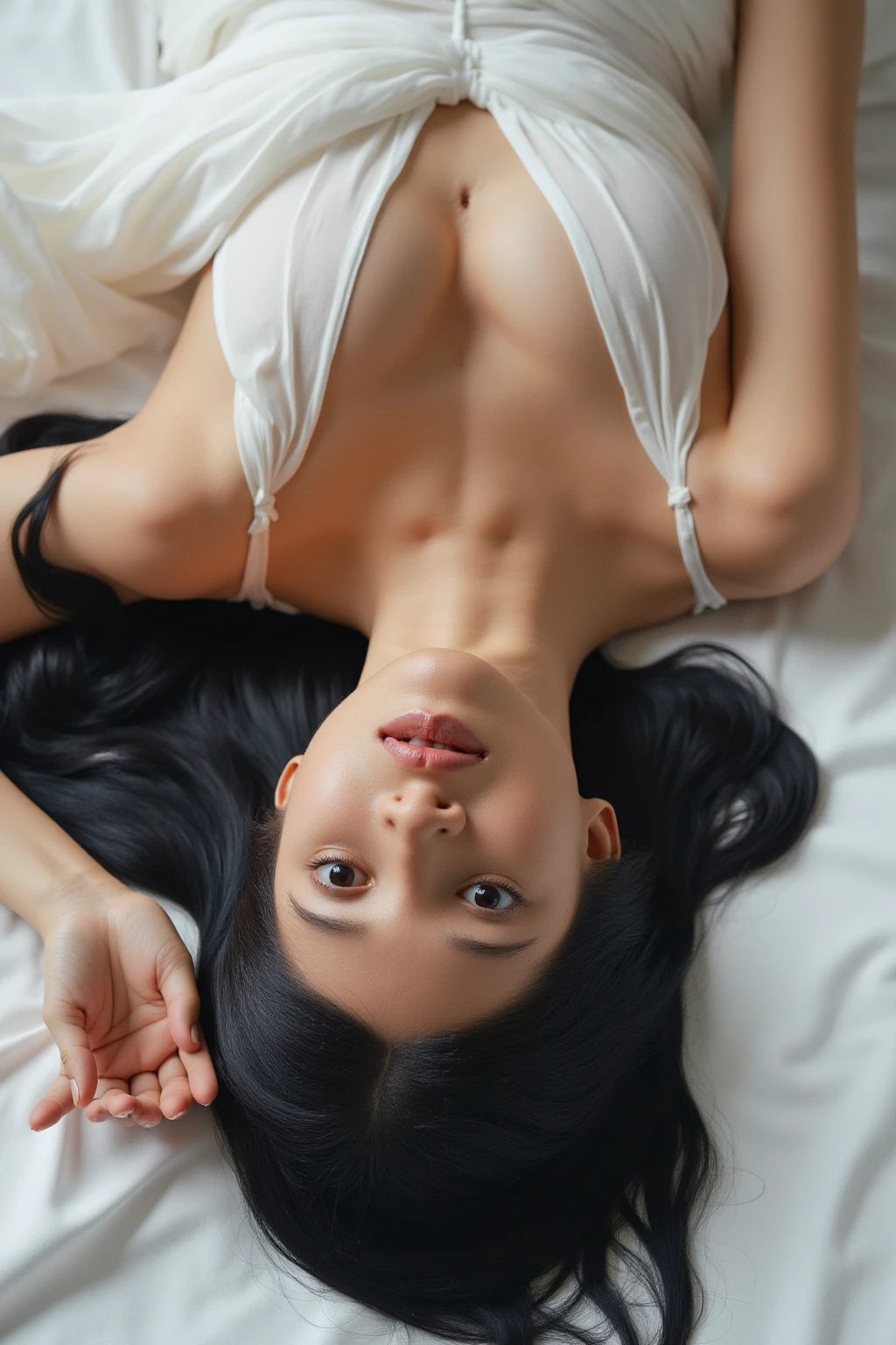 8K, Top Quality, Intricate Details, Ultra Detail, Ultra High Resolution, Masterpiece, full body,  Slender, Smile, (Makeup: 0.4), (Fluffy Blue Eyes: 1.21), blue Eyes, looking at viewer, ((full body)), 1girl, solo, 1 girl, (( full body)), , , ((tall)), (((fit body))), (((slim face))), sharp face, sharp eyes, (((random colour hair, random hairstyle , )) , (detailed face), sharp face, small lips, lying down, arms up, open leg,
 (( )), ((naked)),  detailed face, detailed breast, , large breast, detail ass, , Beautiful girl with accentuated slender abs: 1.4, Six Pack Abs: 1.4, Bust Botox, Big, Perfect Body, detail leg, (( dark background)), black background, full body,