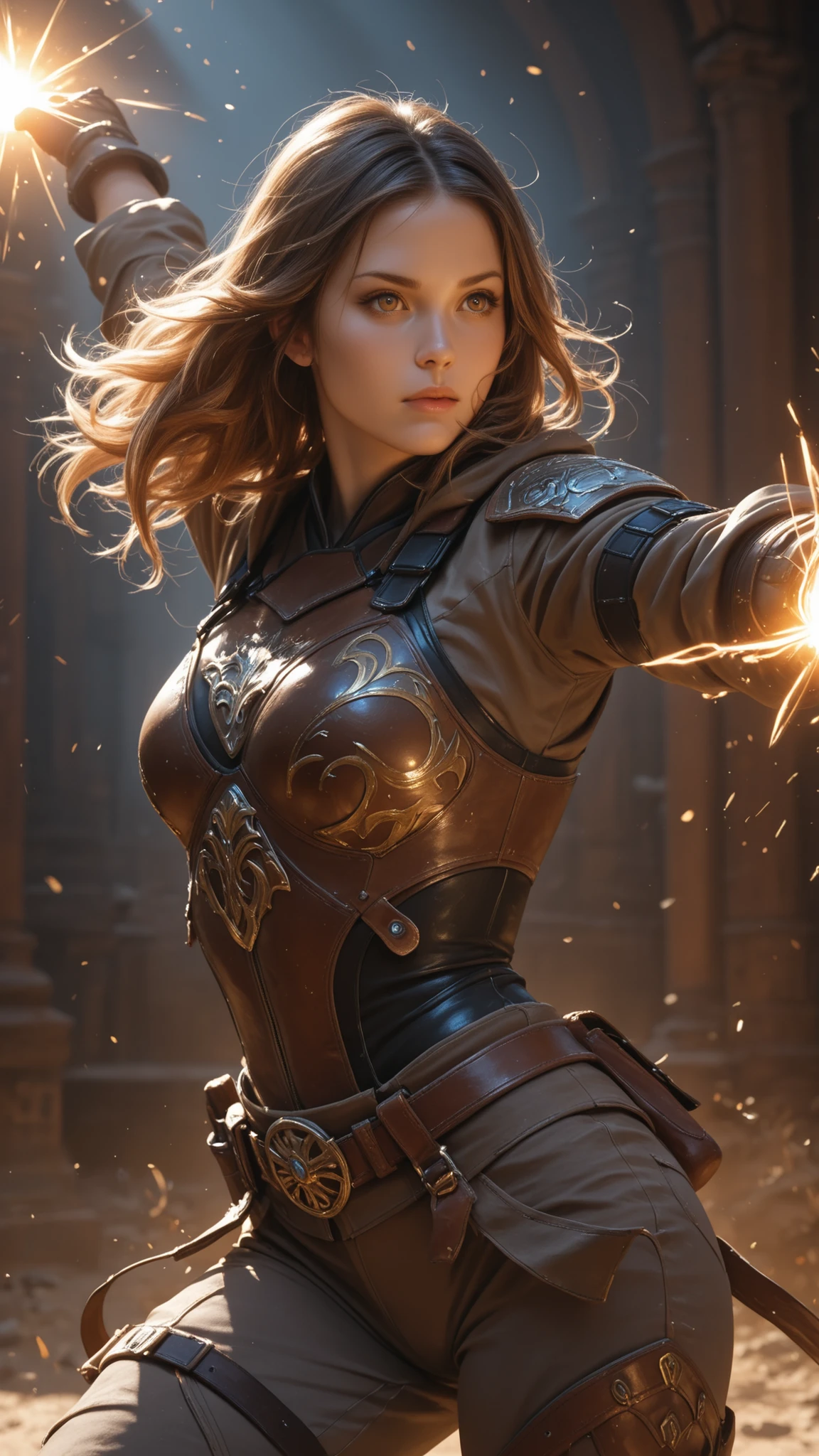 Wilderness Hunter、dynamic action、Cowboy Shot、realistic portrait, beautiful detailed eyes, dynamic pose, Masterpiece, highres, professional quality, perfect lighting,