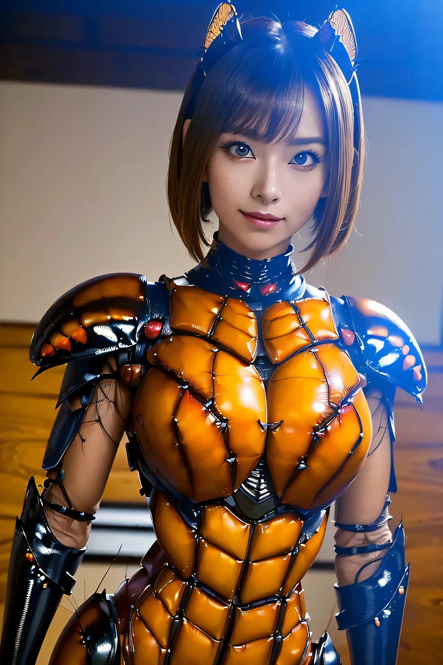 (high resolution,masterpiece,best quality,extremely detailed CG, anime, official art:1.4), realistic, photo, amazing fine details, all intricate, gloss and shiny,awesome many layers, 8k wall paper, 3d, sketch, kawaii, illustration,( solo:1.4), perfect female proportion,villainess, (fusion of dark brown cockroach and lady:1.4), (brown cockroach form lady:1.2), (brown cockroach lady:1.2), (fusion:1.2), (solo:1.4), (evil smile:1.2), muscular, abs, (cockroach brown exoskeleton bio insect suit:1.4), (cockroach brown exoskeleton bio insect armor:1.2), (brown transparency cockroach wing:1.4), (brown cockroach antennae:1.3),