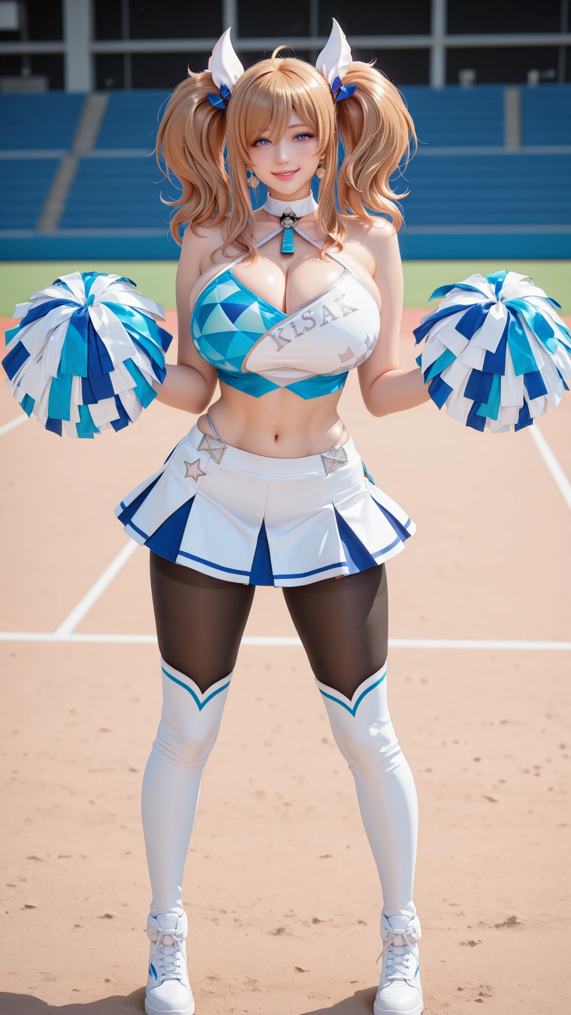 See-through racing queen suit、Transparent nipples、Big Tits、Transparent racing queen skirt、pantyhose/stockings、Racing Track、Racing Car、Pussy line、Blue Hair