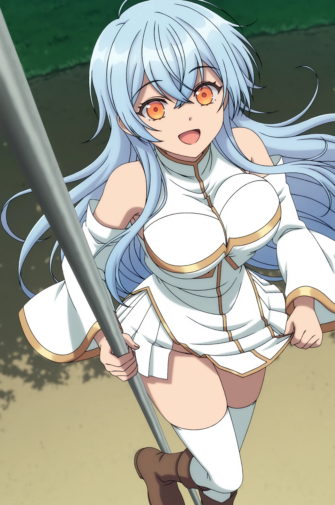 (1 girl), (((Velzard de tensei shitara slime datta ken))), She has fair skin, eyes the color of blue diamonds and long, shiny hair, Pearl White, reaching down to her waist, (((She wears a blue pendant in the shape of a star and a golden headband))), (wears a very short black bikini), large breasts, thin arms, (muscular belly), (((muscular legs))),(standing), thin waist, bare feet and very detailed, beautiful feet and well-shaped toes, (((beach night scene with starry sky and blood moon in the sky))), (hair tied in double ponytails), empty eyes, eyes empty, empty eyes, eye reflection, glowing eyes, bad mood, anime, anime style, ray tracing, cinematic lighting, panorama, Sony FE, UHD, masterpiece, anatomically correct, super detail, high quality, best quality, high resolution, 16k