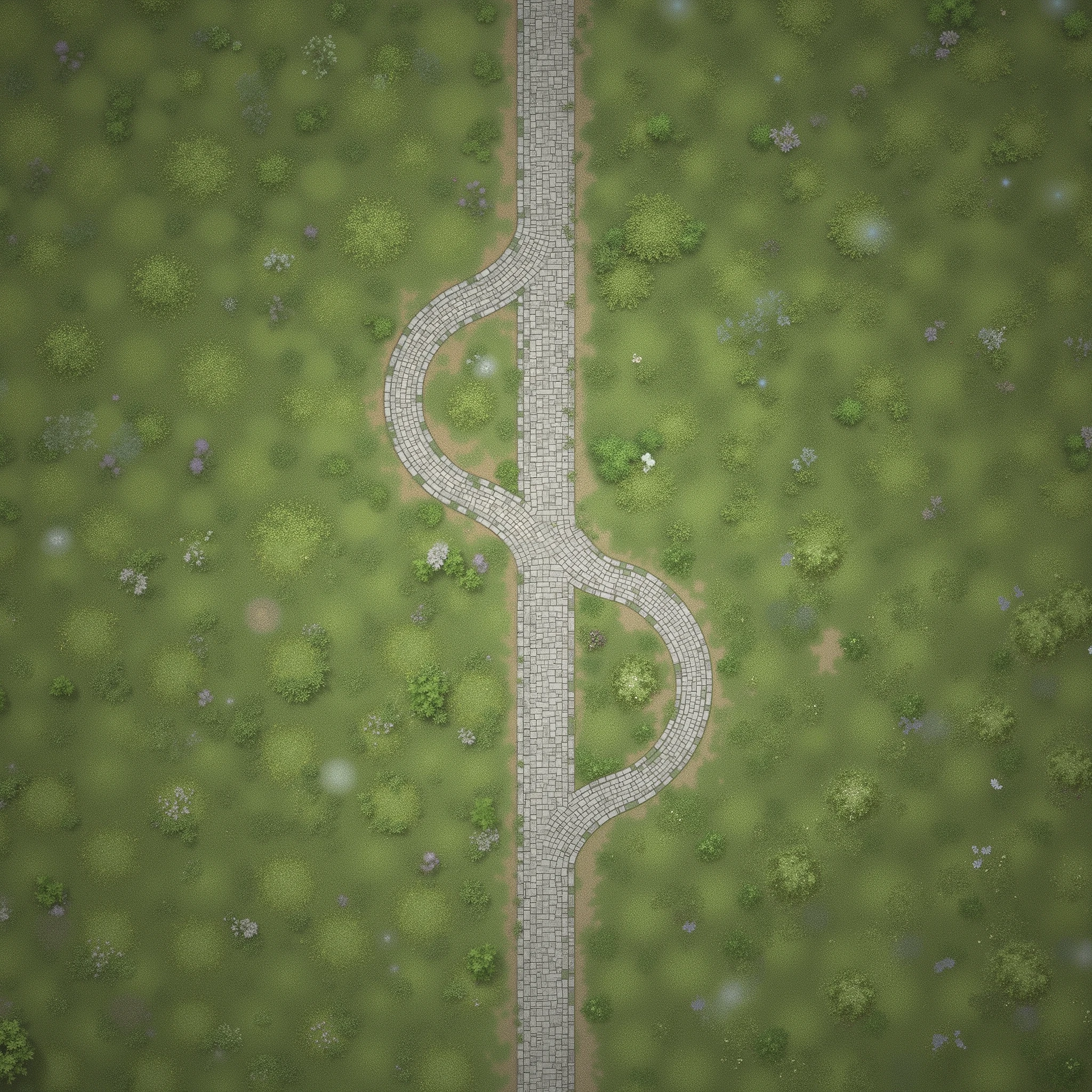 planar two-dimensional image of the map top view in the form of a board game mat elven lawn with white marble brick paths