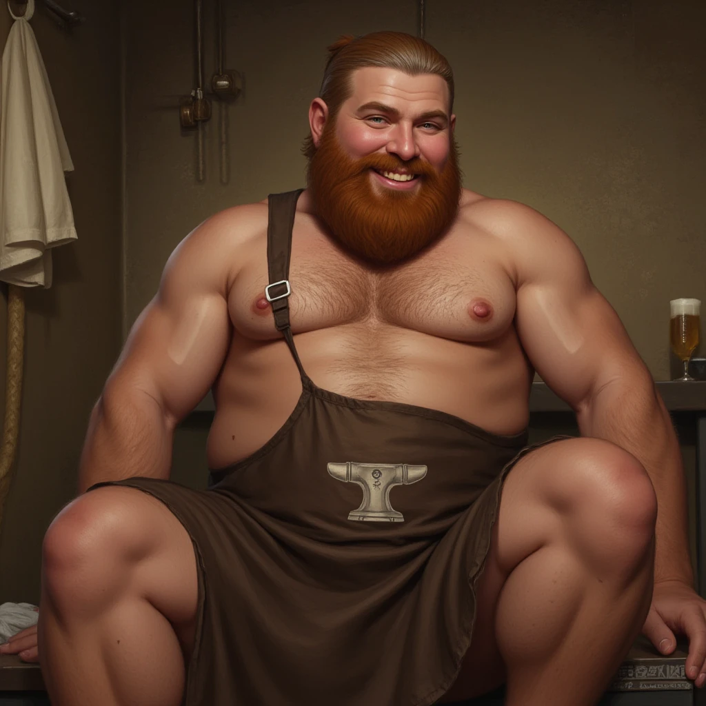 fat warrior dwarf, homme, 40 ans, He is a Japanese, A battle axe in hand, un couteau dans la ceinture, corps entier, JdR, fantaisie, highly detailed, digital painting, roux avec une barbe , without background, no background, He is  , 