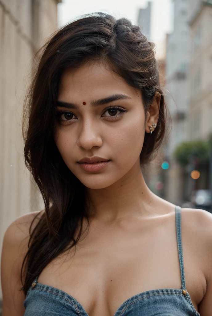 Portrait of a hot 20 year old indian woman with 12 inch long hair, grey eyes, hyperrealistic, super detailed, 8k, high quality, sharp focus, intricate details, highly detailed