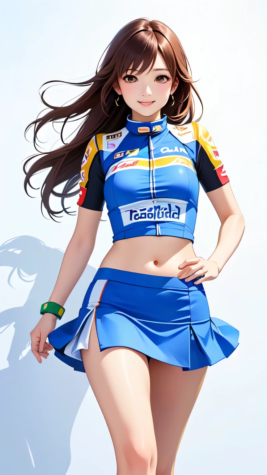 best quality、Realistic、MARIO RACING TEAM RACE QUEEN、beautiful belly、super miniskirt、Miho Yoshioka、beautiful face、Beautiful Body、beautiful thighs、white panties、