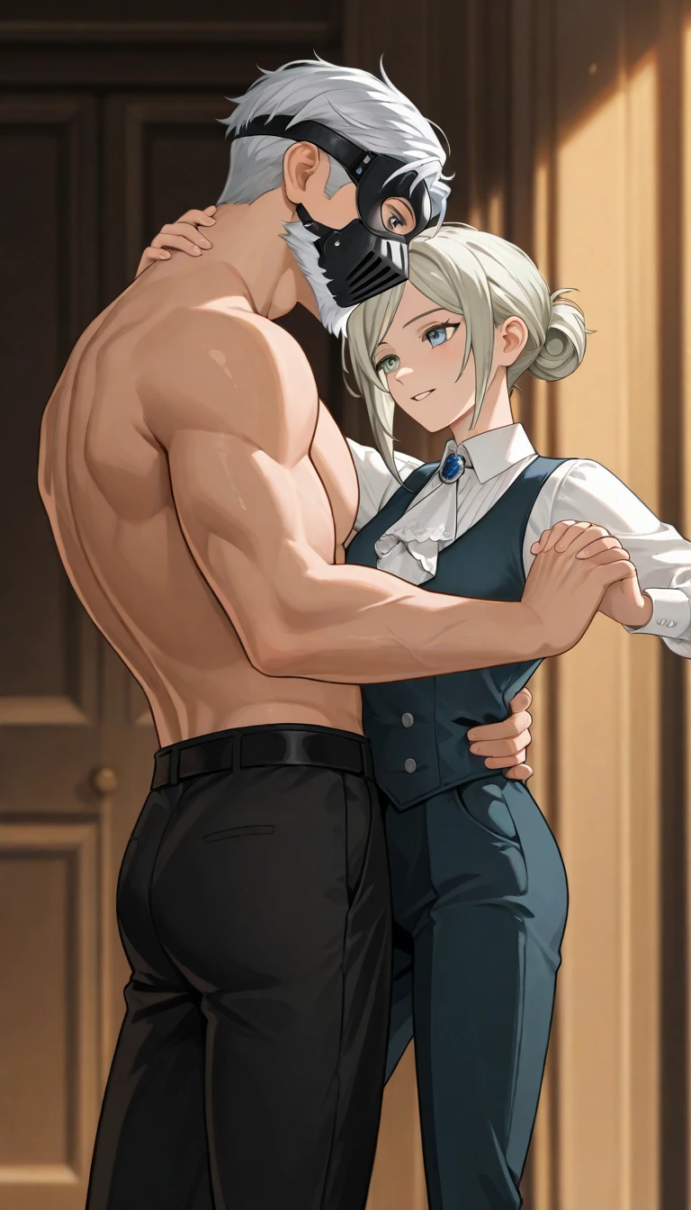 score_9, score_8_up, source_anime, standing, hellsing, seras, blonde hair, , indoors, night, night sky, nighttime, vampire, smirk, fangs, ikuchan, balcony, town background, clothed, male wearing shorts, muscular male, medium breasts, boyfriend, couple, sfw, looking at viewer, faceless male, dark skinned male,  pov, , , standing side by side, standing, , , 1girl, 1boy, black haired male, interracial, BLACKED, , raceplay, smug, humiliation, ((faceless male)), ((size difference)), tall male, waist grab, ((dark skinned male))), gown, dress, bulge,  rating:safe, navel, short dress, red dress, furry, tiger, anthro on human, tiger girl, chubby, , male head out of frame, ((size difference)), , ((large male)), black haired male, solo focus