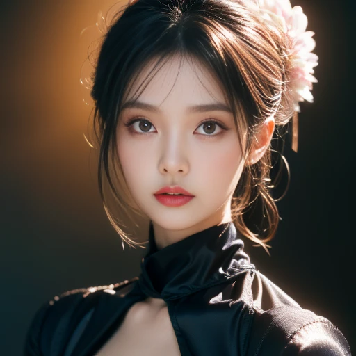 Beautiful woman with red eyes posing for elegant photo with black giant dragon, arpino,Gray Hair,Face to face, Ultra-realistic, Clear images