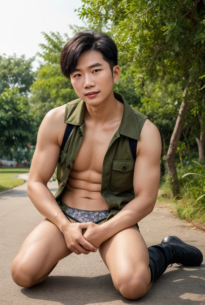 ((Top quality, 8k, Masterpiece: 1.3)), full body photo, (????) , ?????  , ?????, thick gold necklace, ??????? top, barefoot , tattooed ((Chinese handsome guy, handsome face)), 1 boy, handsome: 1.3, strong abs: 1.1, short hair, (standing on the grass), ultra-detailed face, highly detailed lips, detailed eyes, double eyelids, ???? , ?????? , ???? slutty whore , (huge fat buttock) , idol , fitness , slutty whore pose , wet , K-pop idol , ??? slave , bodybuilder ,