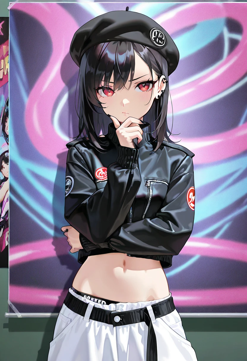 ((Long Straight Black hair)), Perfect face, Choker, Punk earrings, ((Tall)), ((High Quality)), Necklace, ((Mature)), Pretty Eyes, Sharp Nails, Bangs, ((1 Girl)), Hot, ((Multiple Earrings)), Natural Tits, 1 girl, Beautiful, Sexy, Spiky Earrings, Adult, Spiked Collar, Thin Eyelashes, ((Black Belted Punk Dress)), Plain Background, Red Colors in Background, Black Eyes, Black Clothes, Long Bangs, , , , Dark Colors, Slender Body, Black Pantyhose, Thick Letterman Jacket With Emblem, , , Leaning Back, Close Up, , , 