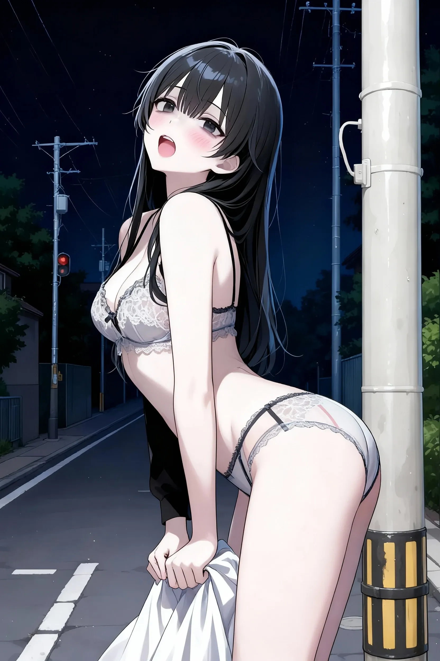 ((Ultra-high resolution, Realistic, Realistic, highest quality, Realistic)), ((8k, RAWphotograph, highest quality, masterpiece)) (Photon Mapping, Radio City, Physically Based Rendering, Auto White Balance), Technical Sense, highest quality, masterpiece, shape, CG, Unity, wallpaper, (Official Art), wonderful, Finer details, Very delicate and beautiful, Very detailed, Sharp focus, Rich background, (Real person, photograph), (Skin with attention to detail, I can see my pores)))), ((Face close-up))), ((Small ???????)), ((yukinoshita yukino))), (Bright Blue Eyes), Long and shiny hair,My whole body is wet、Pink lace panties、Very embarrassing panic smile, 、、( Exposing your ????????....................)、Looking up from below、???????????、dorsal position