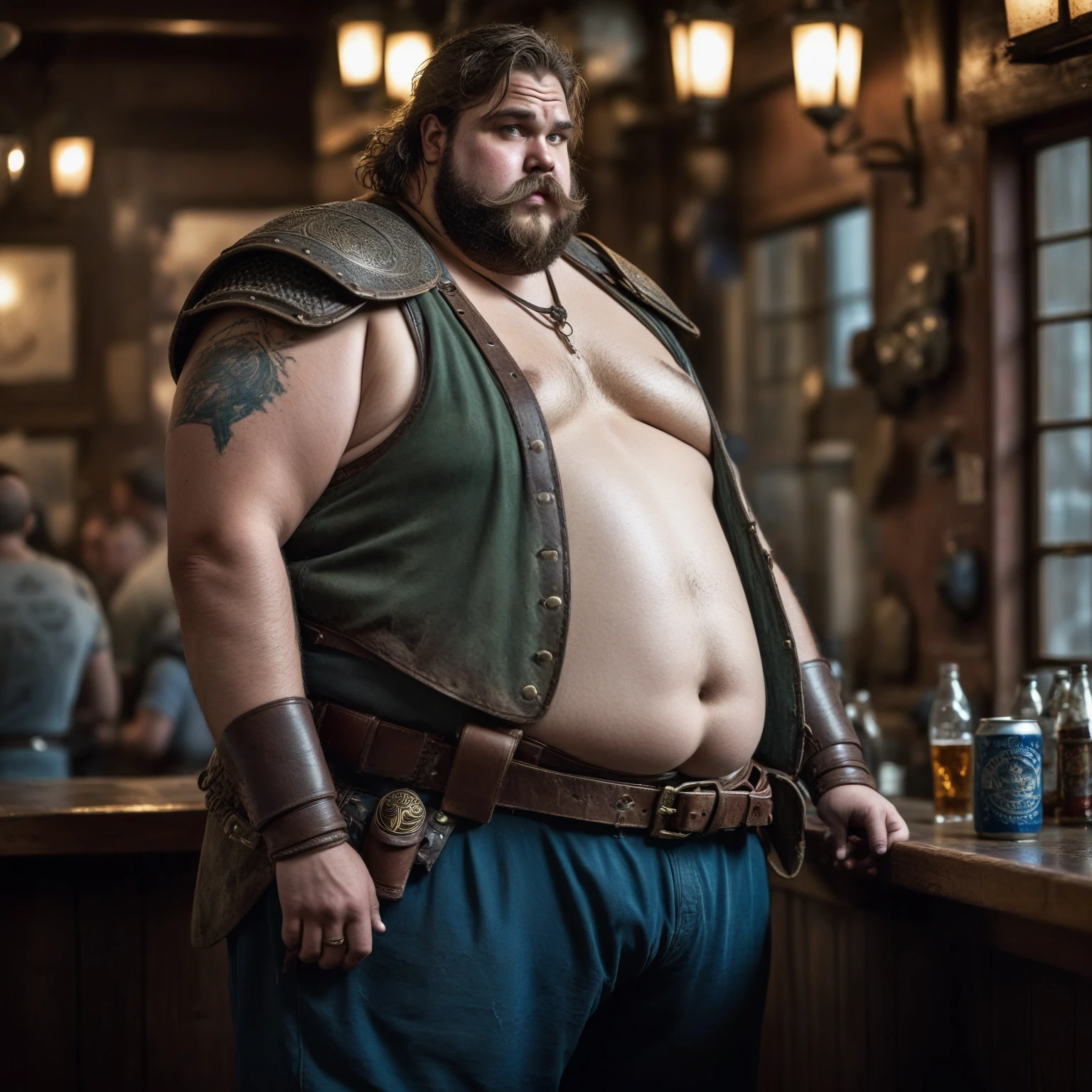  Hyperrealistic image of an old 19th century blonde German Steampunk circus ringmaster with  torso gray hair with huge handlebar mustaches A super heavy bodybuilder flexing his muscles A full body obese bodybuilder with a very sweaty body An elderly extremely muscular man and extremely fat man over 70 years old weighing over 600 pounds a very hairy muscular man with very large sagging legs large pectorals dark  and gynecomastia on the ring of a circus wearing white riding pants and black high top boots 