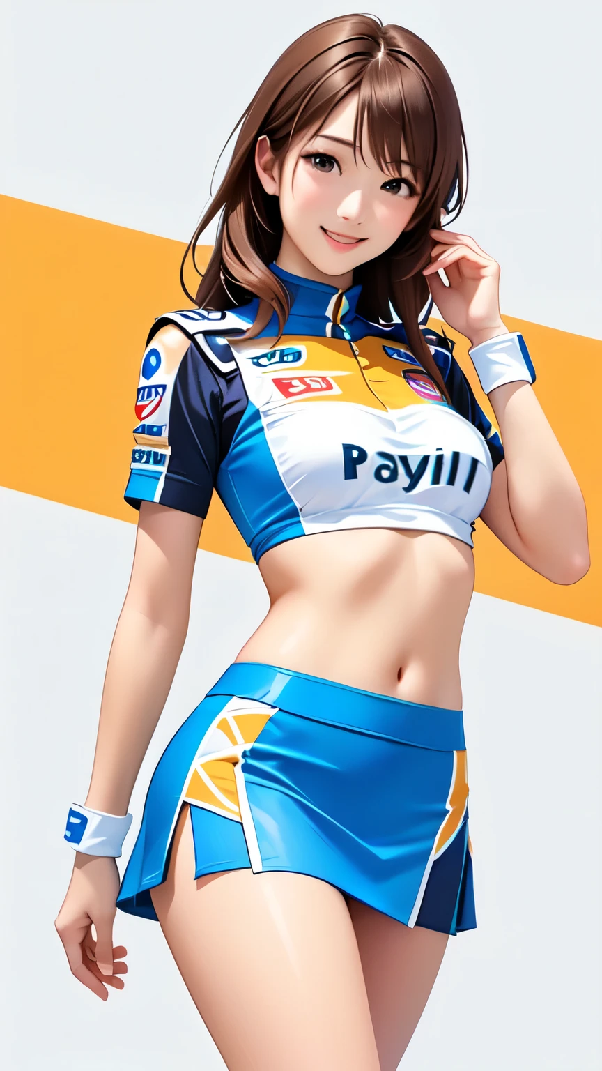 best quality、Realistic、MARIO RACING TEAM RACE QUEEN、super miniskirt、Miho Yoshioka、beautiful face、Beautiful Body、beautiful thighs、white panties、