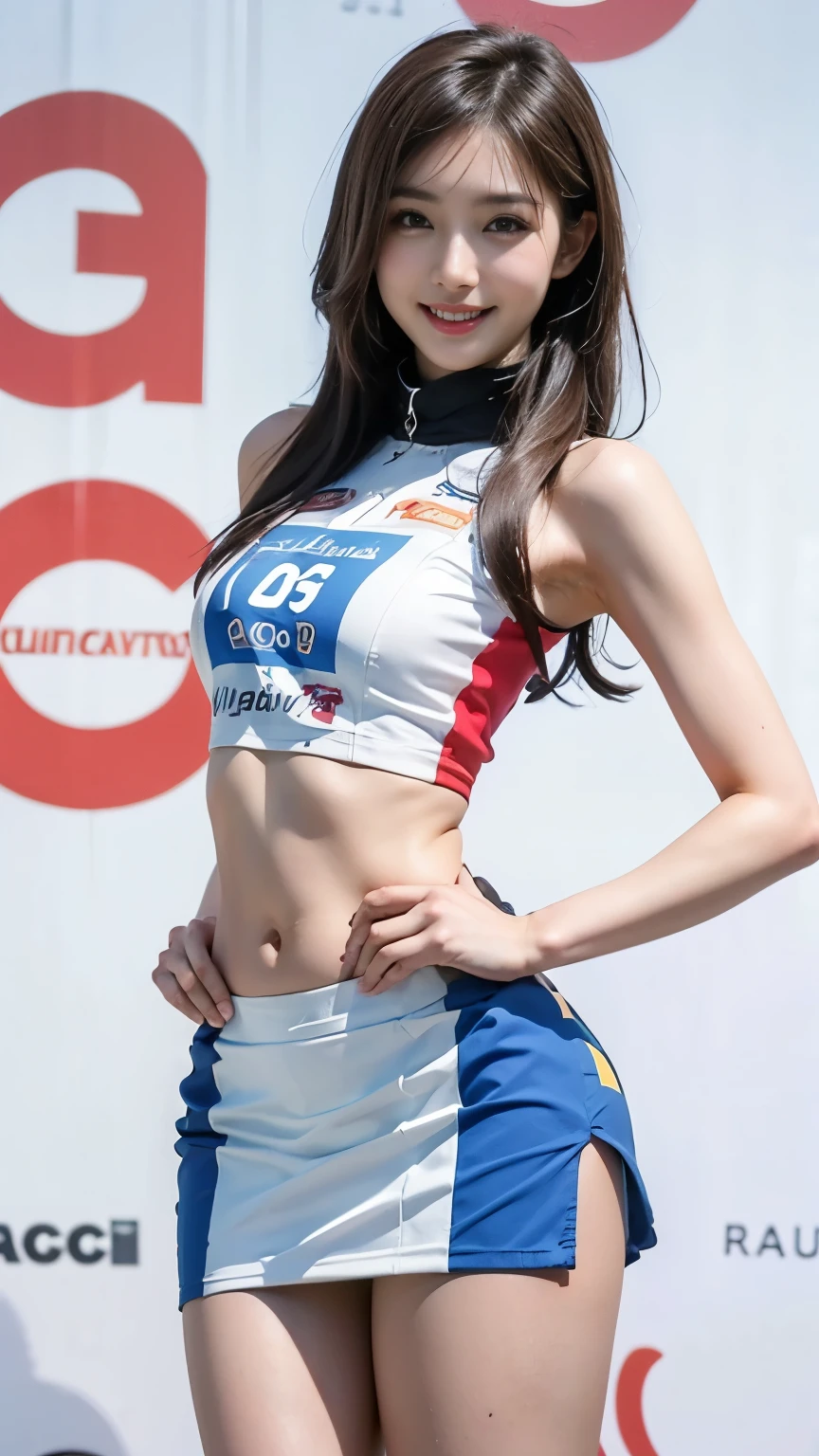 best quality、Realistic、MARIO RACING TEAM RACE QUEEN、super miniskirt、Miho Yoshioka、beautiful face、Beautiful Body、beautiful thighs、white panties、