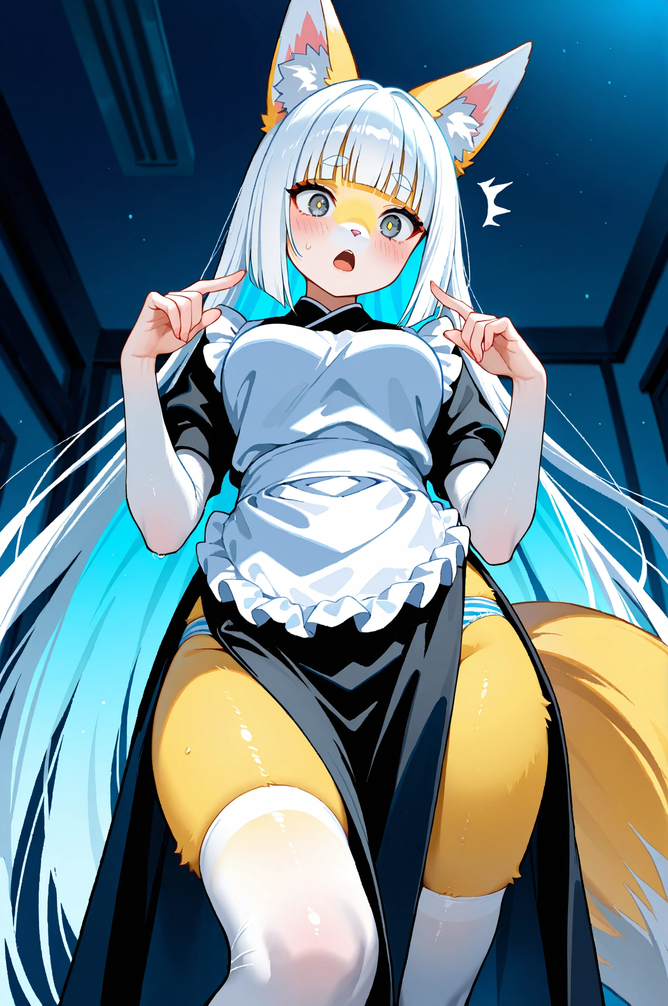 Black hair twin tails,White ribbon,Shaved,Stripes々a woman wearing socks, 2b, 2b ..., , 不気味A pose, Anime guy squatting, Pubic Pose, A pose, Obedient, Mr.々A pose, Neutral Pose, Suppressed,  piercings with metal ,A drawing of a chain and a ball, with chains,Fold your hands behind your body