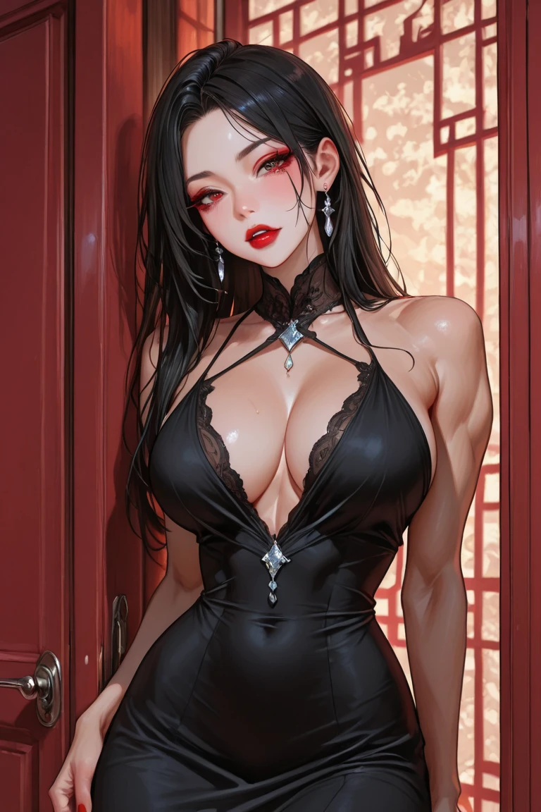 ((Masterpiece, best quality)), edgQuality,smug,smirk,
edgfbb, a woman dressed in a black dress,multiple straps ,red lipstick , wearing edgfbb fashion
 <lora:edgFanBingBing_MINI:1>