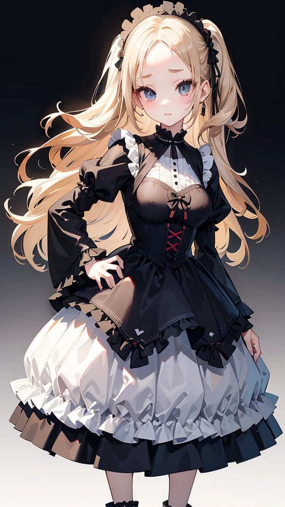 ((Sketch)), ((Watercolor)),((best quality)) ((best quality)), ((masterpiece)), (detailed), HD, Highly Detailed, 4k image, anime style, beautiful young teenage girl, 13 years old, pearly white skin, Blonde braided ponytail hair, adorable and cute  features, golden-brown colored eyes, White Japanese Maid Uniform, Black sheer stockings plump thick lips, small minimal A-cup , tall height(180cm), small narrow waist, wide  , plump large round , full body picture