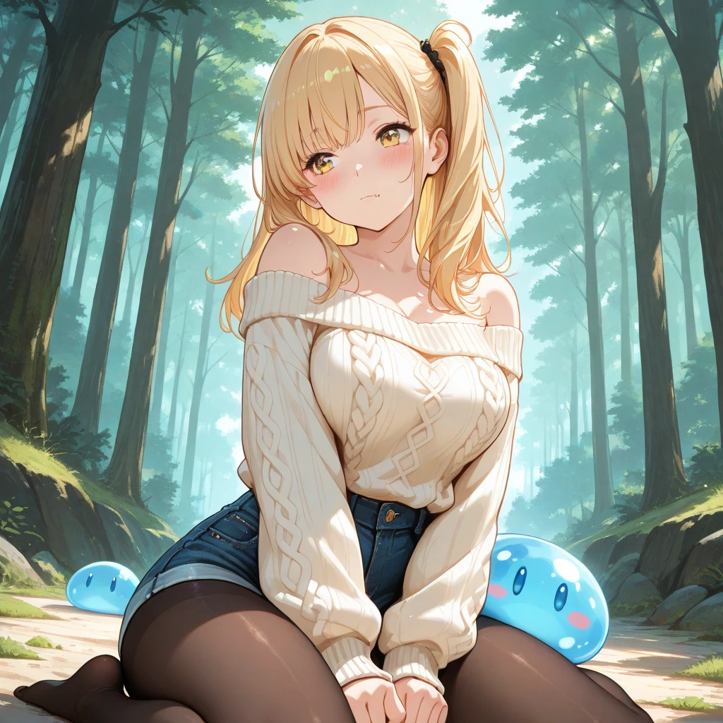 master-piece, bestquality, 1girls,16 years old, View viewers from side, HD, slight smile, big tits, cleavage, tights cloth, , tiny body, outdoor, mountain,