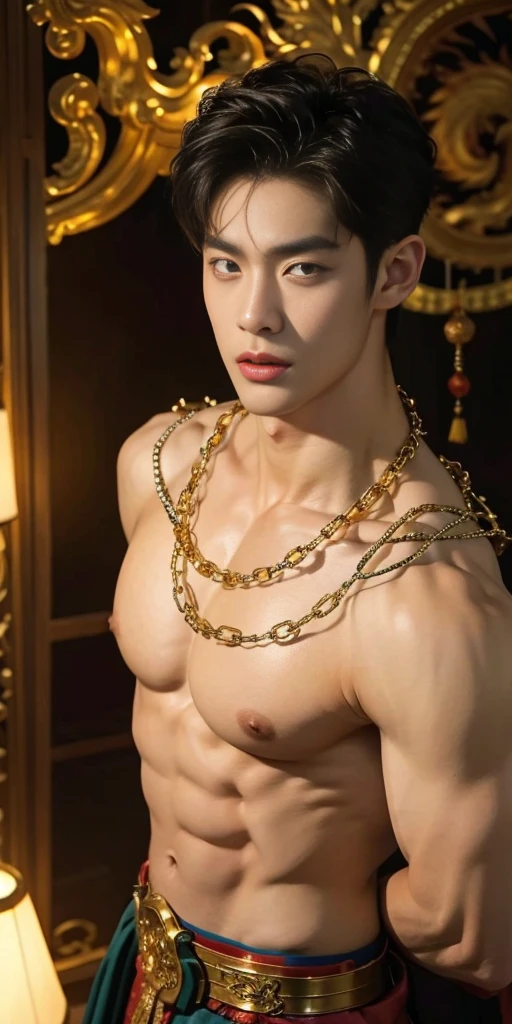 (photorealistic, masterpiece, best quality, highres, highly detailed), a young and handsome man posing  surrounded by crystal, personification of crystal as a man, 18-year-old man, vibrant colors, realistic lighting, sparkling reflections, radiant and  skin, chiseled physique, intense gaze, striking features, well-defined jawline, tousled hair, confident and relaxed posture, artistic composition, elegant and graceful pose, captivating and alluring expression, the man's body covered with delicate and intricate crystals, creating a mesmerizing and ethereal effect, immaculate attention to detail, flawless rendering of textures, harmonious blend of realism and fantasy, incredible depth and dimension, attention-grabbing contrast between the smoothness of the man's skin and the texture of the crystals, seamless integration of the human form with the crystal surroundings, evoking a sense of grace, beauty, and mystery, powerful symbolism of purity and strength embodied by the crystal elements, expert use of shadows and highlights to enhance the three-dimensional quality of the image, masterful use of color to create a dreamlike atmosphere, refined and subtle nuances of light and shade, creating a visually stunning and emotionally impactful scene, exquisite craftsmanship and skillful execution, capturing the essence of both the human form and the ethereal beauty of crystals, creating an unforgettable and awe-inspiring visual experience.