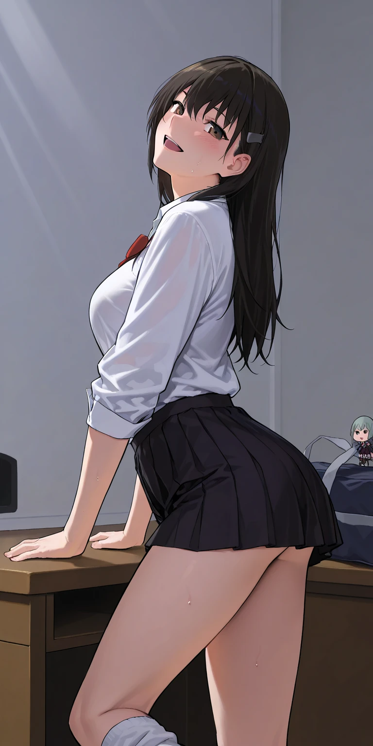 Married Woman　woman　42 years old　office lady　 suit　 tight skirt　 slit　 disgusting expression　 close your eyes　 long hair　 wave hair
