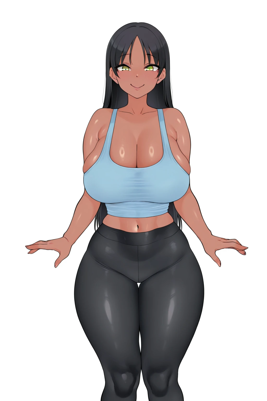 ((Masterpiece)), ((Best Quality)), (4K quality), ((Detailed face:1.2), (Detailed eyes:1.2), (Detailed pupils:1.2), Ultra High Resolution, intricate details, ultra-detailed, dramatic lighting, 1girl,solo, 45-year-old, Latina, mature female, (dark-skinned female:1.3), long black hair, (Wearing: red tank-top, black leggings, sneakers:1.2), smiling, ????, very beautiful face, Curvy, Oversize, Overweight, thick lips, plump figure, ???????????,  fat rolls, belly rolls,  muffin top, big deep navel, tight out, love handles, massive wide ????, wide waist, wide load ????, thick thighs
