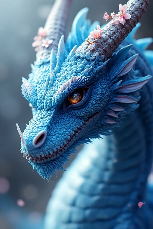 A blue oriental dragon，Blue dragon，Blue Dragon Head，Horns on the head，fear，Scary，Huge teeth，ferocious，（((side view：1.5))），White background，cartoon，Second Dimension