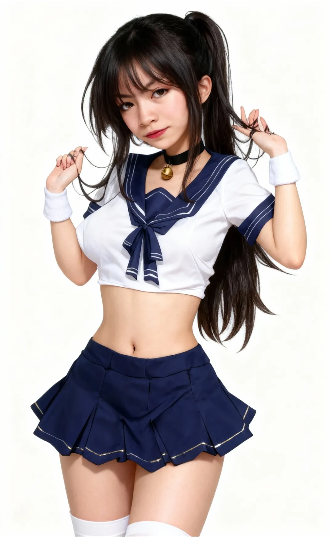 Beautiful anime girl, symmetrical face, detailed shoulder length hair, no ?????, 20% sailor moon style clothing, Sailor Moon pose, intricate details, low angle view