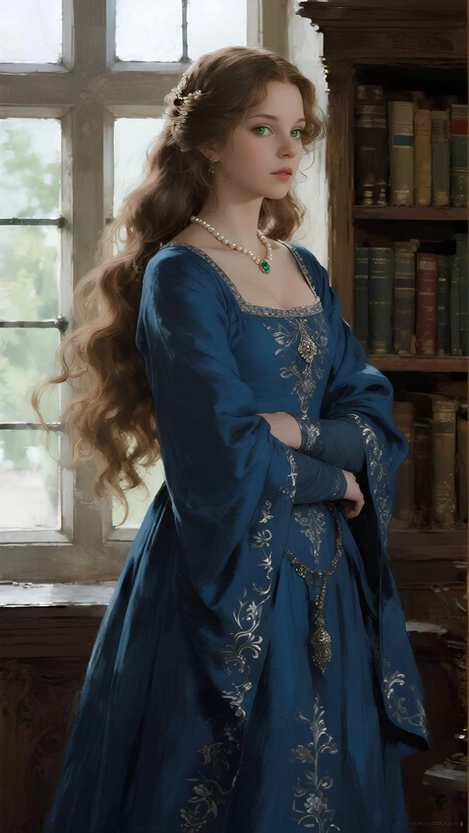 1910s analog film photograph, colorized photo of an elven maiden, 18-years-old, amazonian stature, thick-fit hourglass figure,  , toned, athletic, wearing a victorian traveling dress, warm almond complexion, pointy elf ears, blue eyes, dark brunette hair, thick curly bangs, resembles Margaery Tyrell, standing in a manor drawing room, RAW Photograph, dslr, soft lighting, high quality, film grain, Fujifilm XT3, detailed skin with visible pores, insane details, masterpiece, 8k, 35mm photograph, faded film, desaturated, grainy, vintage, Lomography, stained, highly detailed, found footage, long elven ears