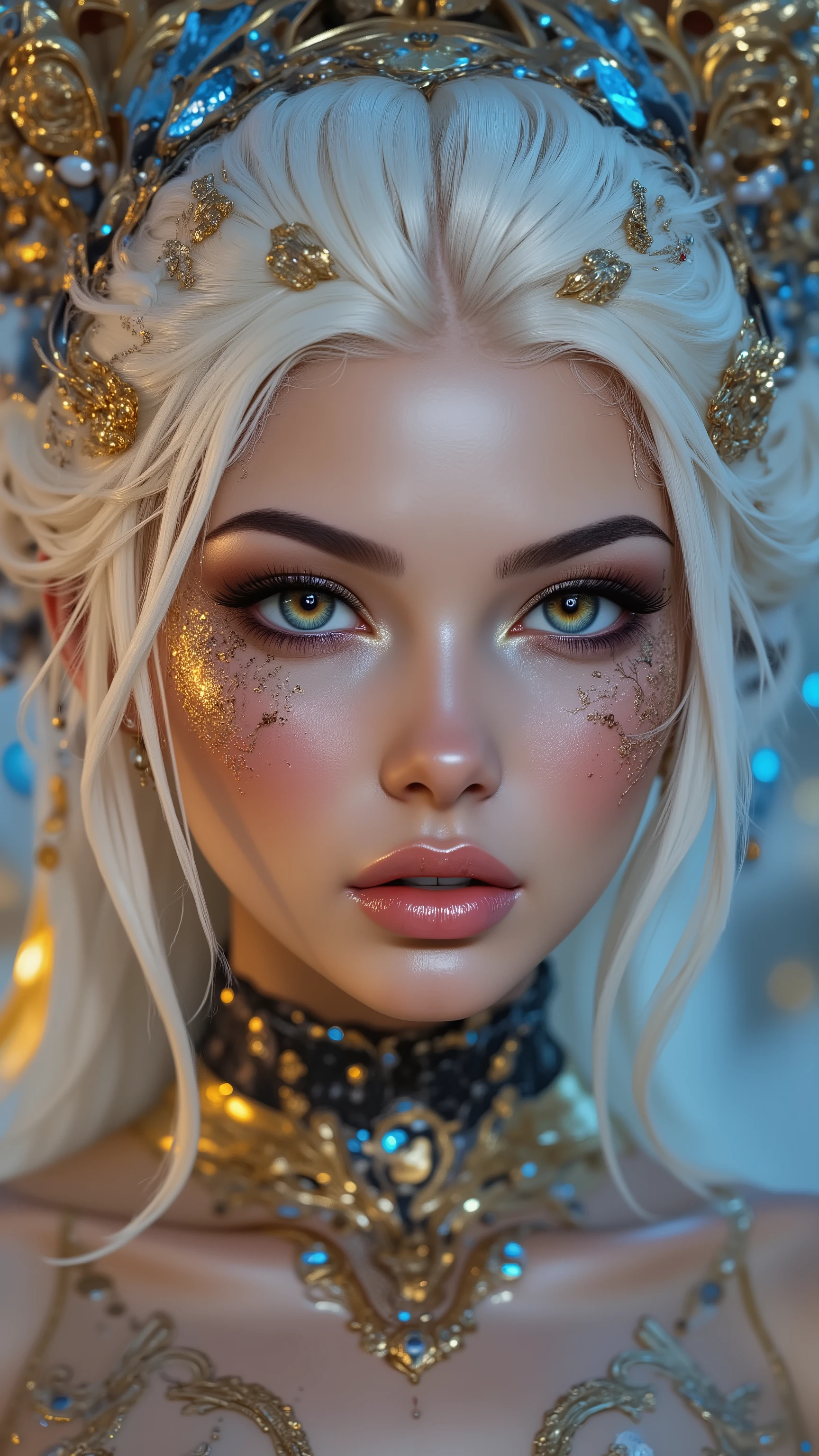  [Style: "masterpiece, realistic, (photorealistic Realism), UHD, Hyper high resolution" - "(Hyper quality, intricate ultra-detailed digital art)"] (Key Directive: - ("The priority is the anatomical accuracy and texture of the materials" - "Ultra-sharp human eyes with biological accuracy") { "Eyes: (acid-resistant terminology) (macro-details:1.5): * Moist corneal surface (visible aqueous layer:1.2) * Hyper-detailed iris stroma (brown with gold flecks) * Precise limbal ring (slightly darker pigmentation:1.1) * Pupil micro-texture (irregular edge authenticity:0.9) * Vasculature in sclera (subtle red veins radiating from limbus)" - "Lashes: blue individual synthetic fibers (crosshatched roots:1.2, clump-free separation)" | Hair: "white braid with split-end realism (neon light diffraction patterns)" | Pose: "combat-ready stance (biomechanically plausible spinal twist)" Technical Specs: (Optics: - "Zeiss Otus85mm f/1.4 lens (eye refraction calculations:1.3)" - "Shutter Speed:1/500 (freeze eye micro-movements)" - "Focus Stacking:7-point coverage on iris plane") (Post-Processing: - "Frequency separation for skin vs eye details" - "Selective sharpening: eyes200%, hair80%" - "Denoise: luminance20, color35 (retain corneal speculars)") (Avoid: "pupil distortion, uncanny valley asymmetry, plastic-like wetness") a fairytale-like picture , beautiful princess님, full body photo, A well-drawn fairy tale, beautiful princess, , a fairytale-like picture , Detailed description, A well-drawn fairy tale, Vivid expression , Detailed facial features, Luxurious Outfit, colorful jewelry, graceful posture, Fantastic Backgrounds, magical atmosphere, Sophisticated contrast treatment, Detailed texture expression, Precision drawn with expert craftsmanship, Vibrant colors, HDR effect, Professional lighting, Studio quality, Detailed texture expression,(Rendering engine: "Unreal Engine 5 path tracing, 16K texture maps") }