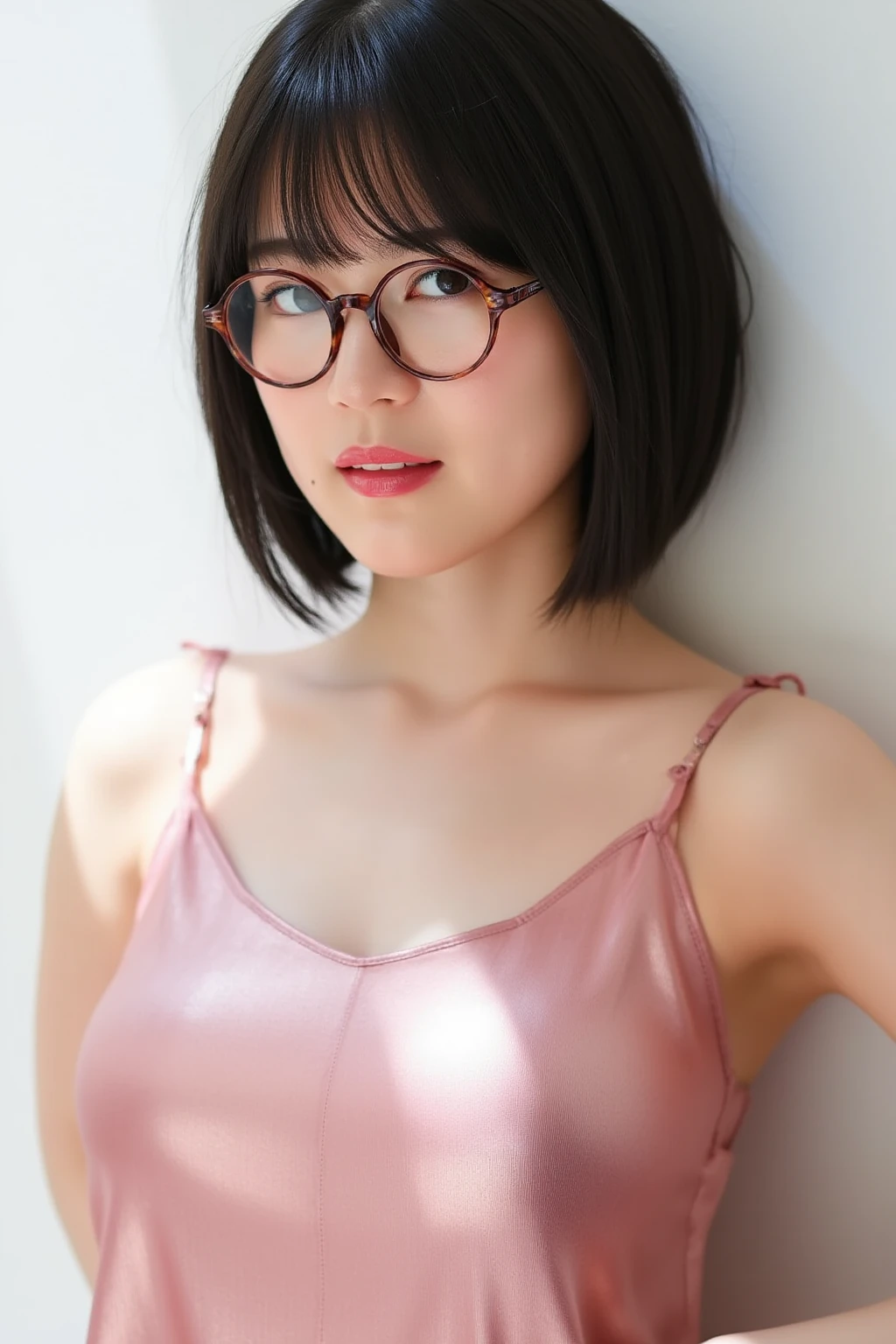 japanese lady, pale skin, droopy eyes, 20 year old, bowl cut hair, ((completely :1.1)),(Glasses:1.3), BREAK, masterpiece, best quality, ultra quality, high quality, realistic, photo realistic, RAW photo, hyper detailed, intricate detail,(living room:1.3),cinematic lighting,  from pov with hands on the head,(),pov hands, head grab, grabbing another's head, , ,