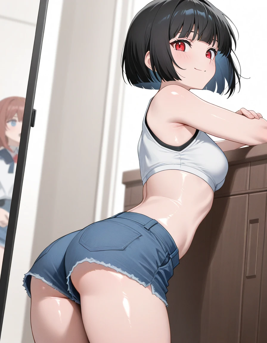 ((masterpiece, best quality)),((highres:1.2)), 1 Girl, solo, Blurred Background, (((Small ))), Thighs, (Stripe ), T-Shirts,