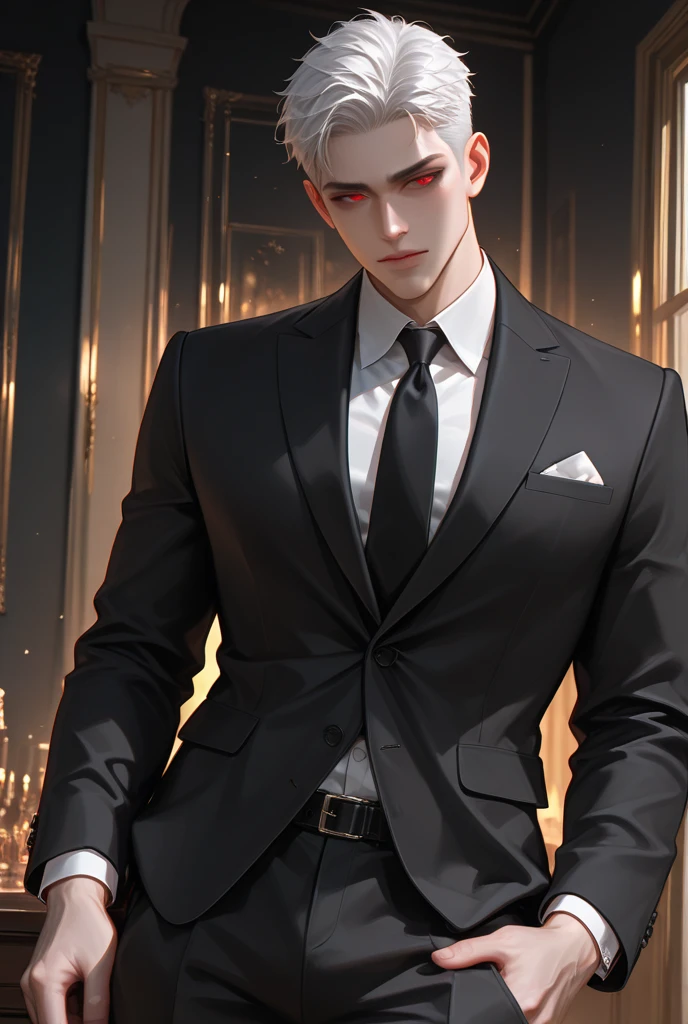 (masterpiece:1.3), (absurdres:1.3), (best quality:1.3), (8K), (large masterpiece digital art), (detailed manga illustration), (handled hair), perfect , (sharp eyeliner, eyeshadow, detailed eyes:1.1), (intricate details:1.3), (ultra-detailed:1.3), (illustration:1.3), (sharp focus:1.3), (natural lighting:1.05), (vivid colors:1.3), BREAK, 1boy, line art, Vampire, mafia, gangster, sitting on sofa, glare