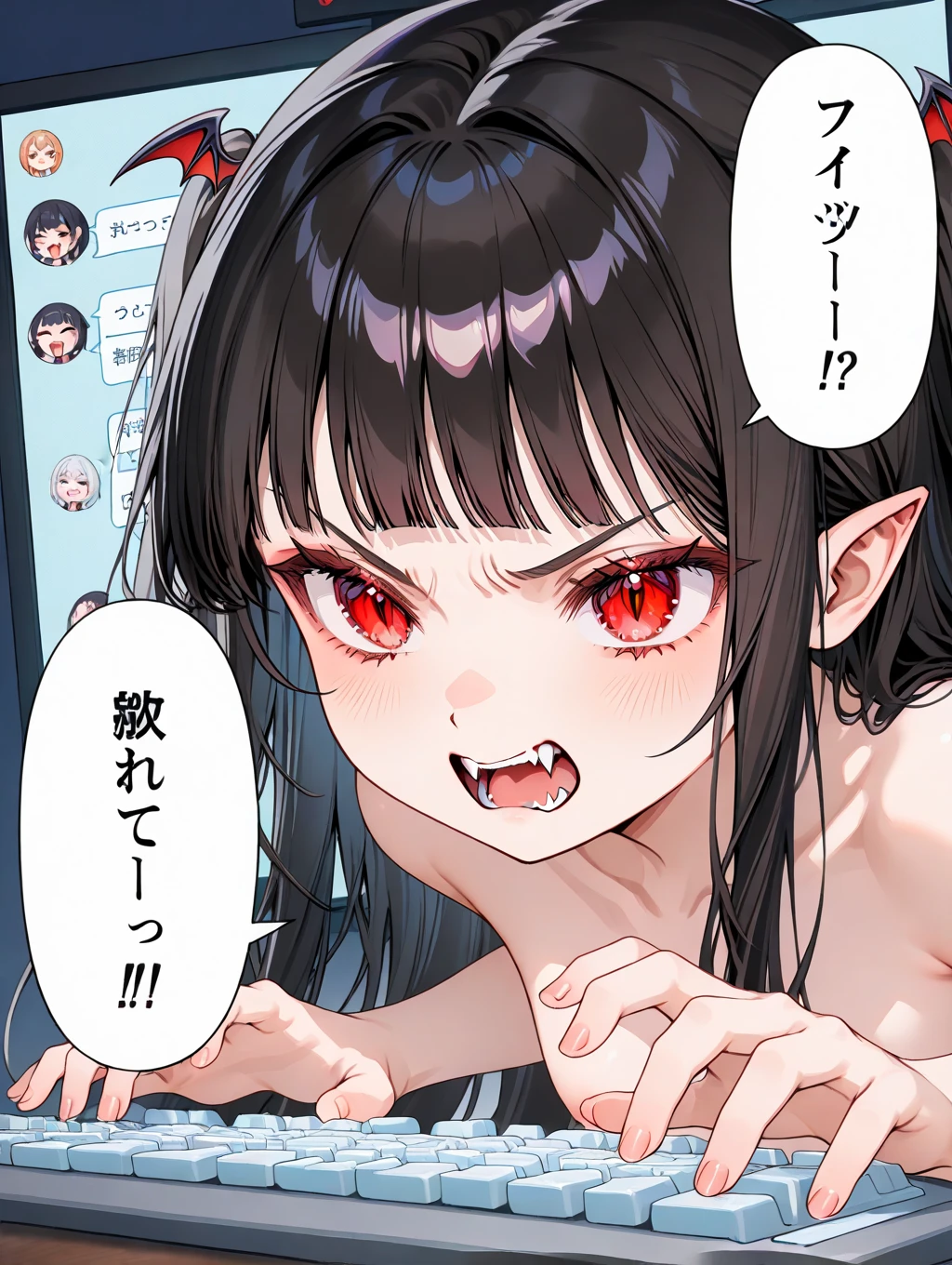 score_9,score_8_up,score_7_up,score_6_up,score_5_up,score_4_up,comic_manga,multi view,speech bubble,comic,1girl,young,curvy chest,xxl shirt,goblin ears,dark and blue skin,dark blue hair,pink eyes,wet body,<lora:Comic_Manga:1>,