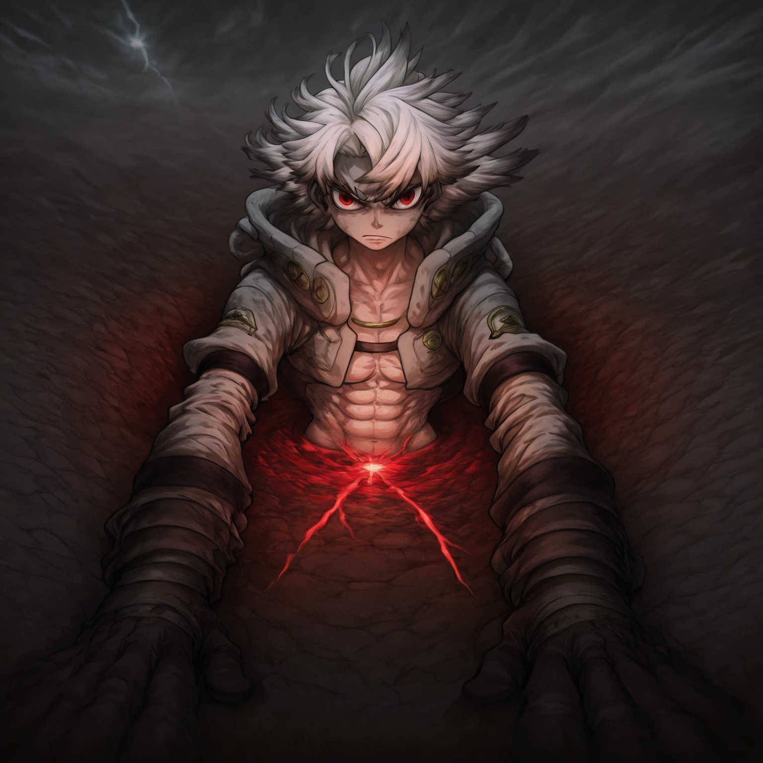 (score_9, score_8_up, score_7_up, score_6_up) BREAK human, humanoid, anime, anime style, line art, thick line, thick line art, outline, thick outline, robot, android, android skin, barcode tattoos on the body, (broken neck:1.4, damaged belly:1.2, damaged arms:1.2), damaged chest, solo, male, young, boy, , , , athletic, thin waist, short messy white hair, animal ear, white fox ear, white fox tail, cute young face, talking, black mouth, glowing blue robot eyes, hard , massive  black , , , dripping , component, chip, circuit board, red glowing mechanical parts, red glowing mechanical component, holster, gun, handgun, holding handgun, hand holding handgun, exploring, exploring the forest, in forest, forest background, angry expression, looking away, BREAK good quality, best quality, high quality, high definition, hd, 4k, 8k, masterpiece, good proportion, perfect proportion, good , perfect 