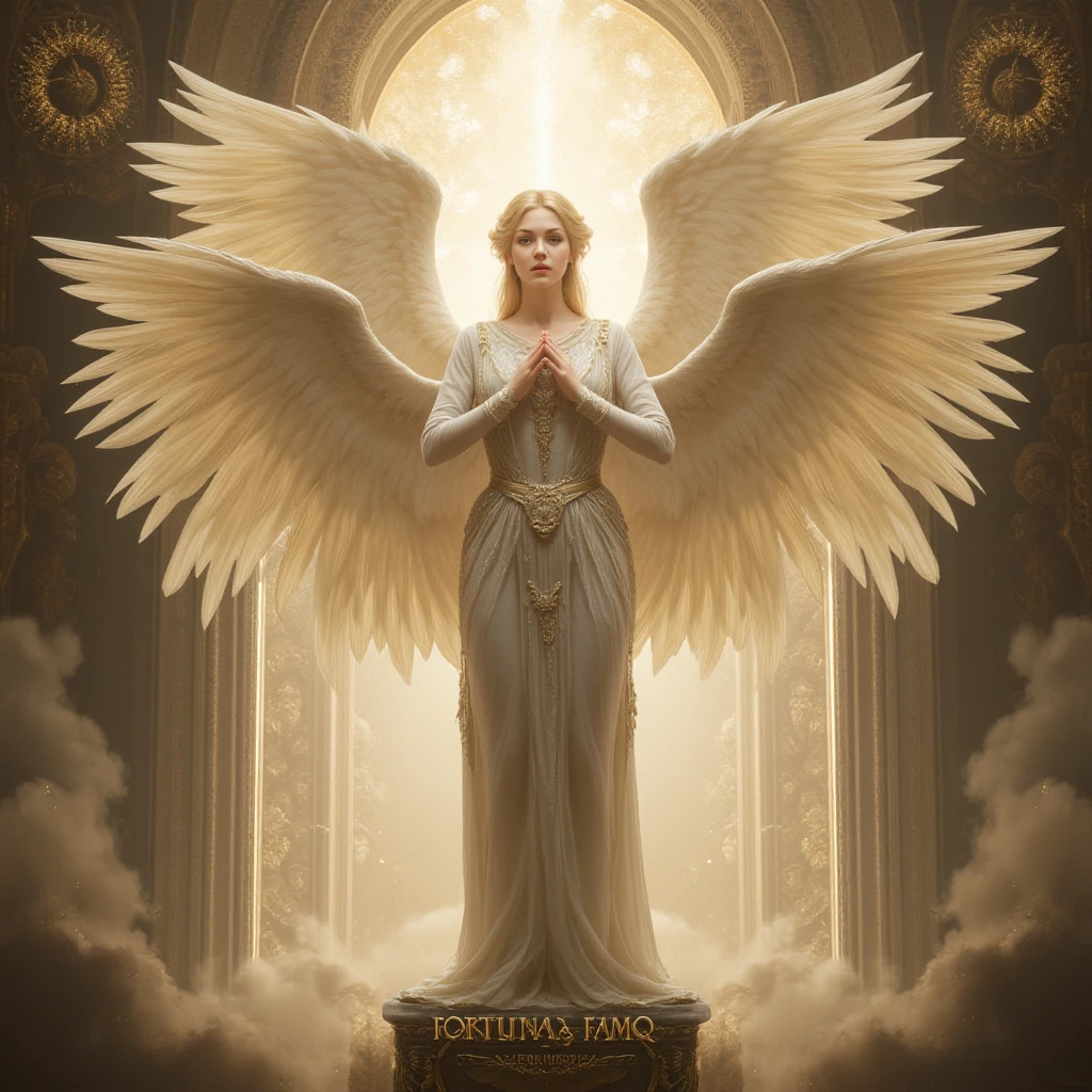 A woman in a white dress with wings standing in a building - SeaArt AI