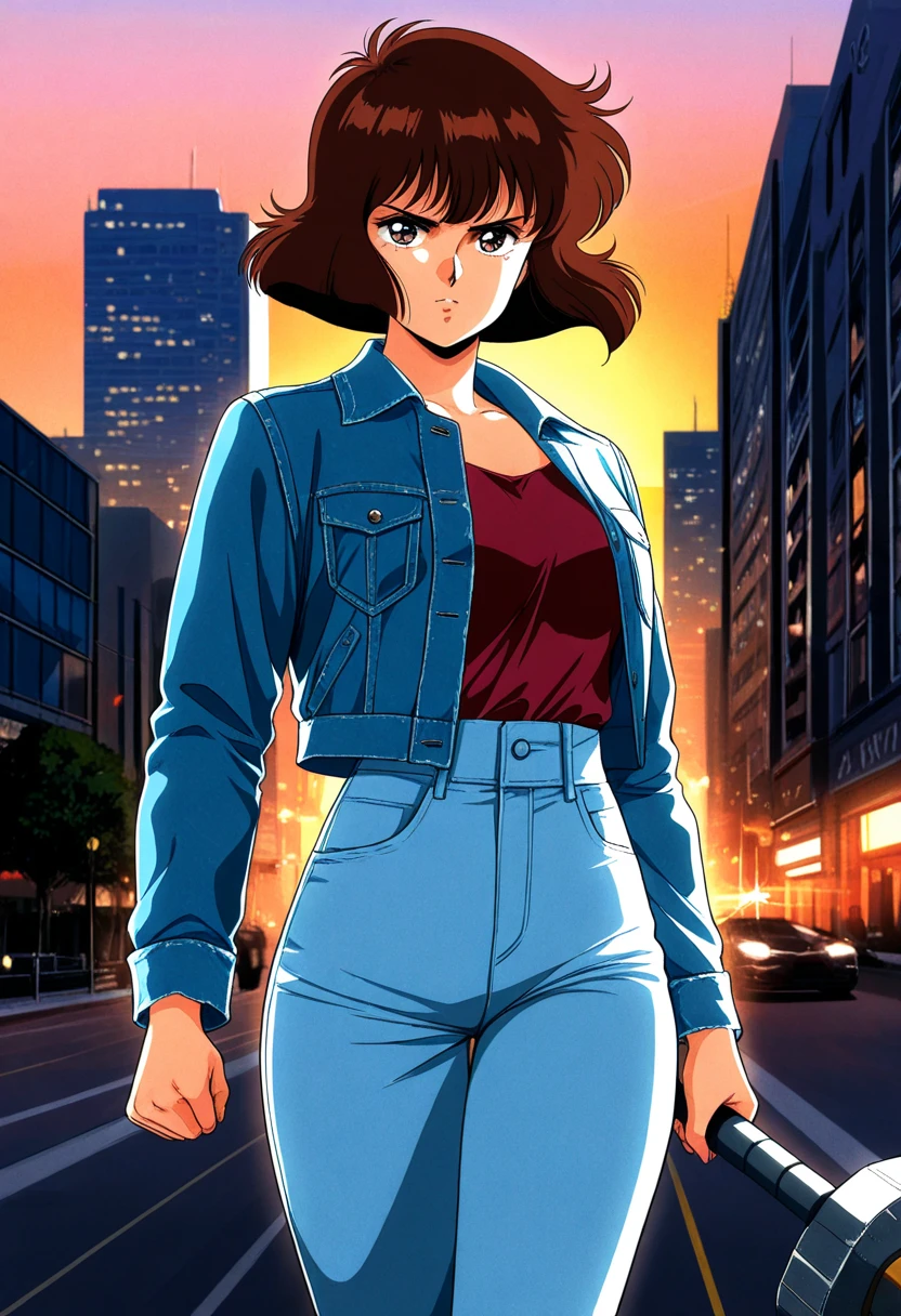 masterpiece, best quality,1girl,young girl,brown eyes, drill hair, evil smile, shiny skin, thin waist, mall, (((long hair))), (), ((wide )), ((hoop earrings)), small breads,  overalls