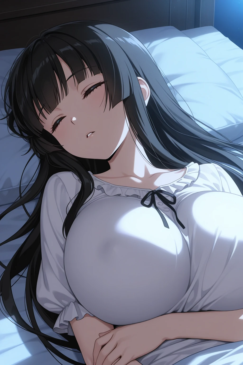 Realistic, Masterpiece, Top Quality, (Detailed Eyes), One High School Girl, Full Body, , , See-through , (Pow Pose), Tongue Out, Feel,, Sweat, Drooling, Hotel, Bed, Room with a view outside, (open mouth), wariza, ponytail, pelvis curtain, (wide )