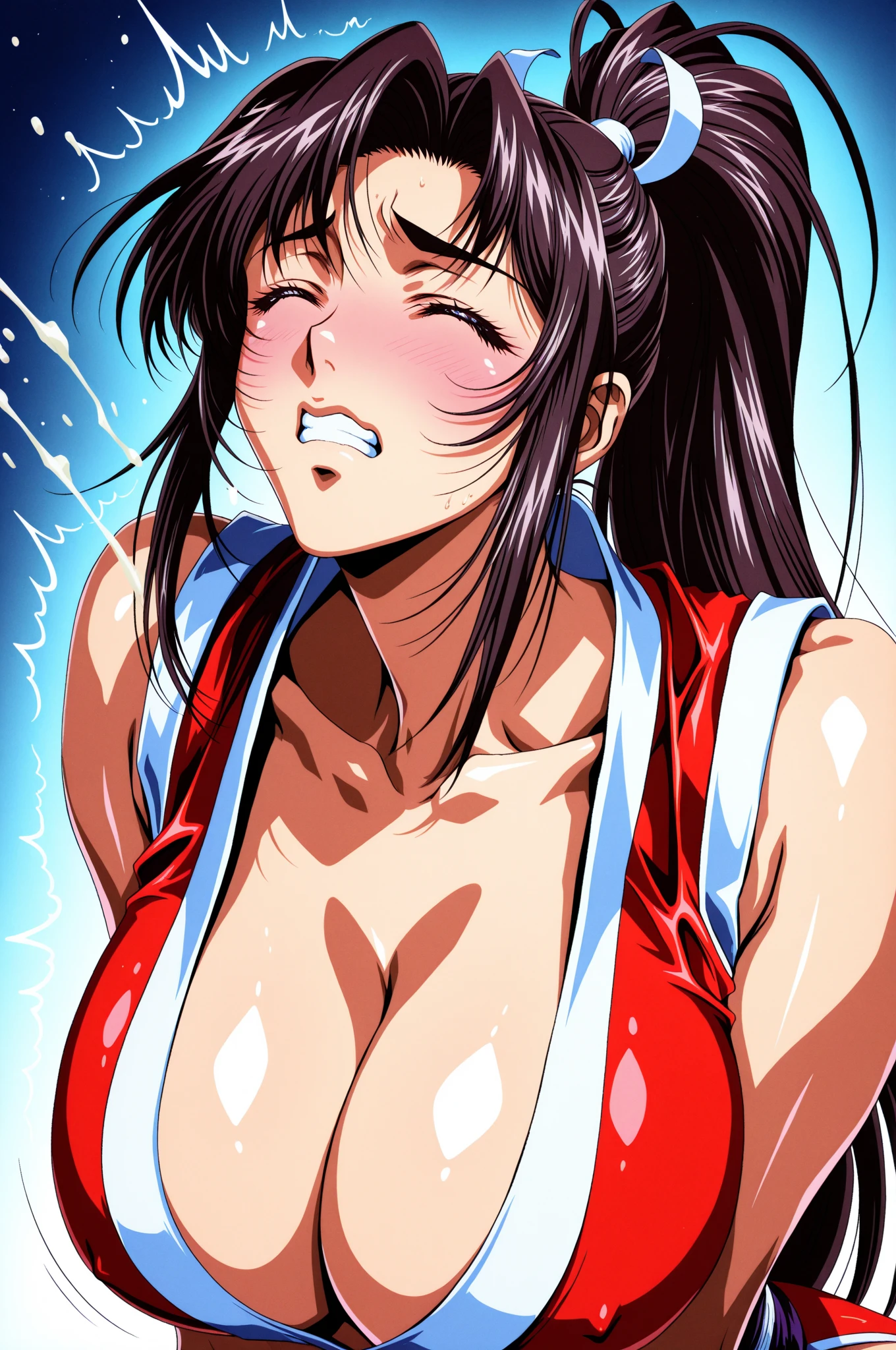 (Best image quality、highest quality、Highest Resolution、 Ultra-Realistic Images、Ultra-detailed、masterpiece)、(Single-lens reflex camera), (35mm lens focal length)、（Real photo、Depth of written boundary)、(Portraiture:1.3)、(Sharp focuature Woman、(Mature Woman)、Woman in a red latex top stretching her arms, Black Hair,stop temporarily(Please raise your hand + blush), Anatomically correct,(((Big Breasts))),Voluptuous body,Protruding nipples,((Sweaty skin)),with Please raise your hand, Underarm, Smooth body features, Spread your arms wide, (((Excessive sweating))), Arms stretched out, elegant arms, elegant, Arms stretched out, Arms stretched out,Browsing Caution,Oily skin