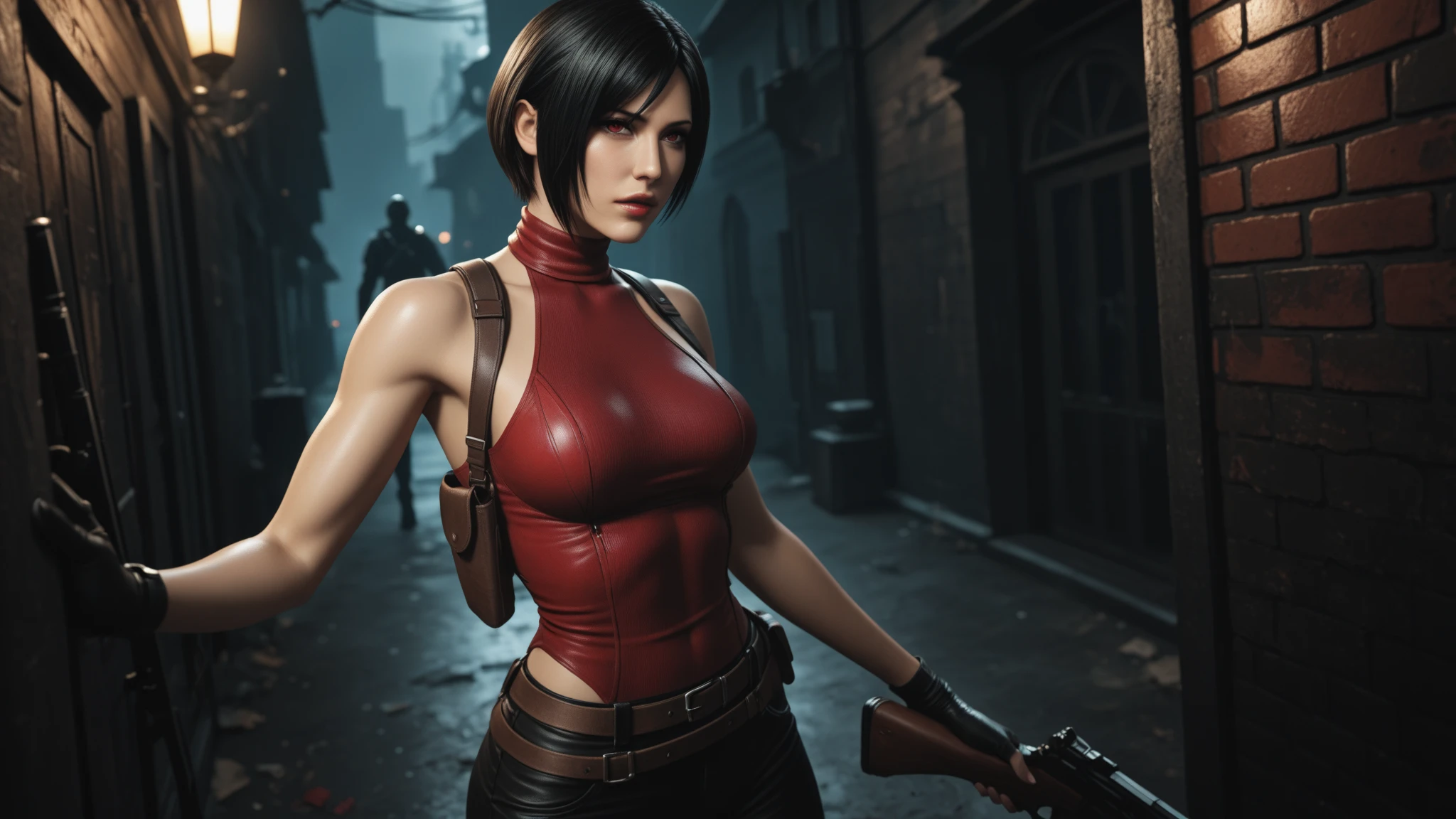 The badass vampire apocalypse warrior, vampire  ,mature woman, strong body, (red eyes), dark blue hair,((beautiful hard breast)), battle scar's, neon shadows,, dark horror gloomy weather, demons hunter,,(Solo leveling visuals:1.2),,,tattoos,(massive perfect snoopy breast:1.3), massive perfect breast,,(muscular body:0.9), undercut hairstyles,,shot hair, ( breast), (realistic skin texture:1.2),4k, (cinematic photography:1.0),,(head and breast closeup)