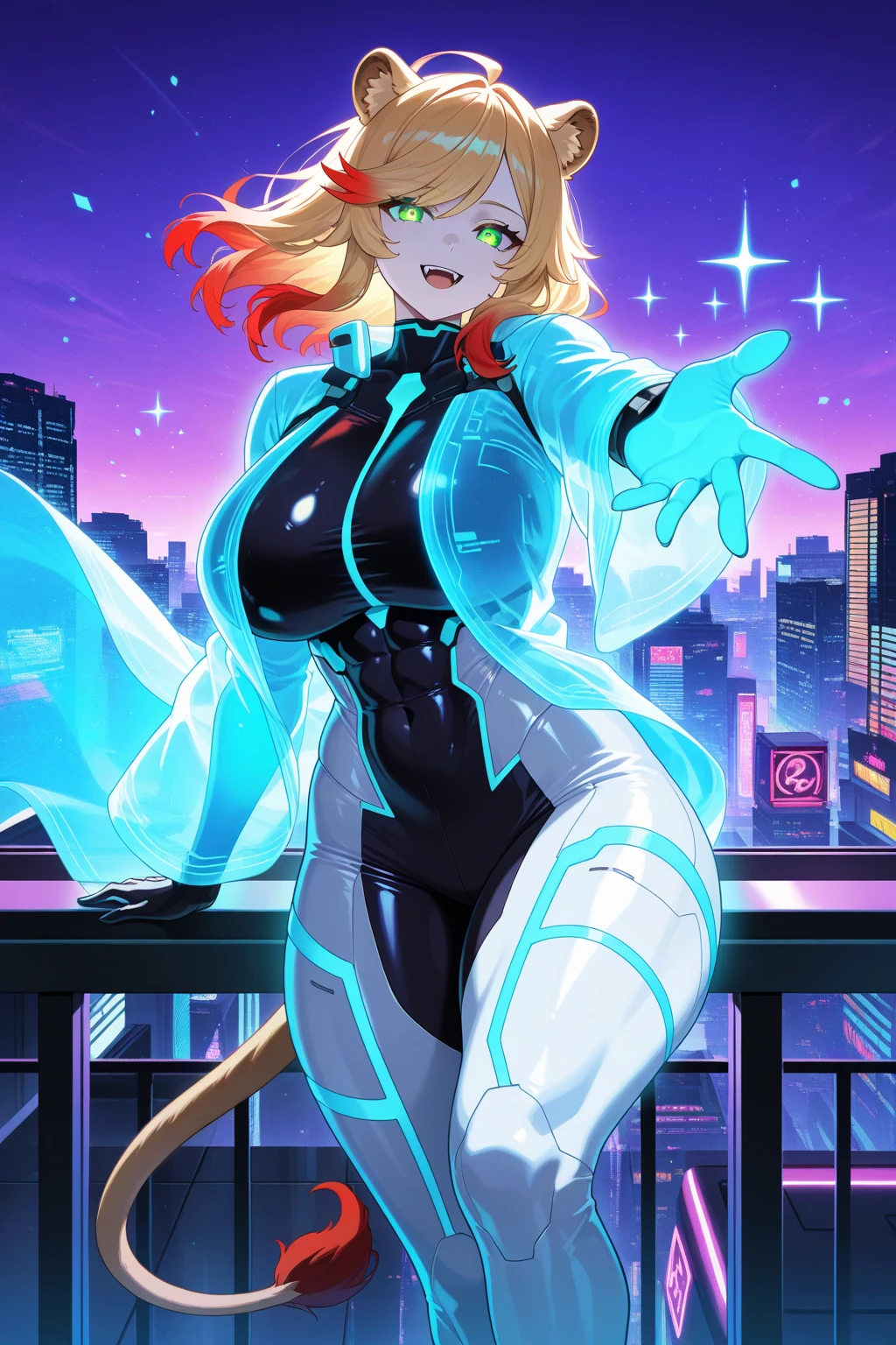 anime,An illustration,purple robot,Mobile Suit,,Light blue check dress,Red glasses,Blonde,Light blue mesh hair,beautiful girl,Sora Sakurano,one person