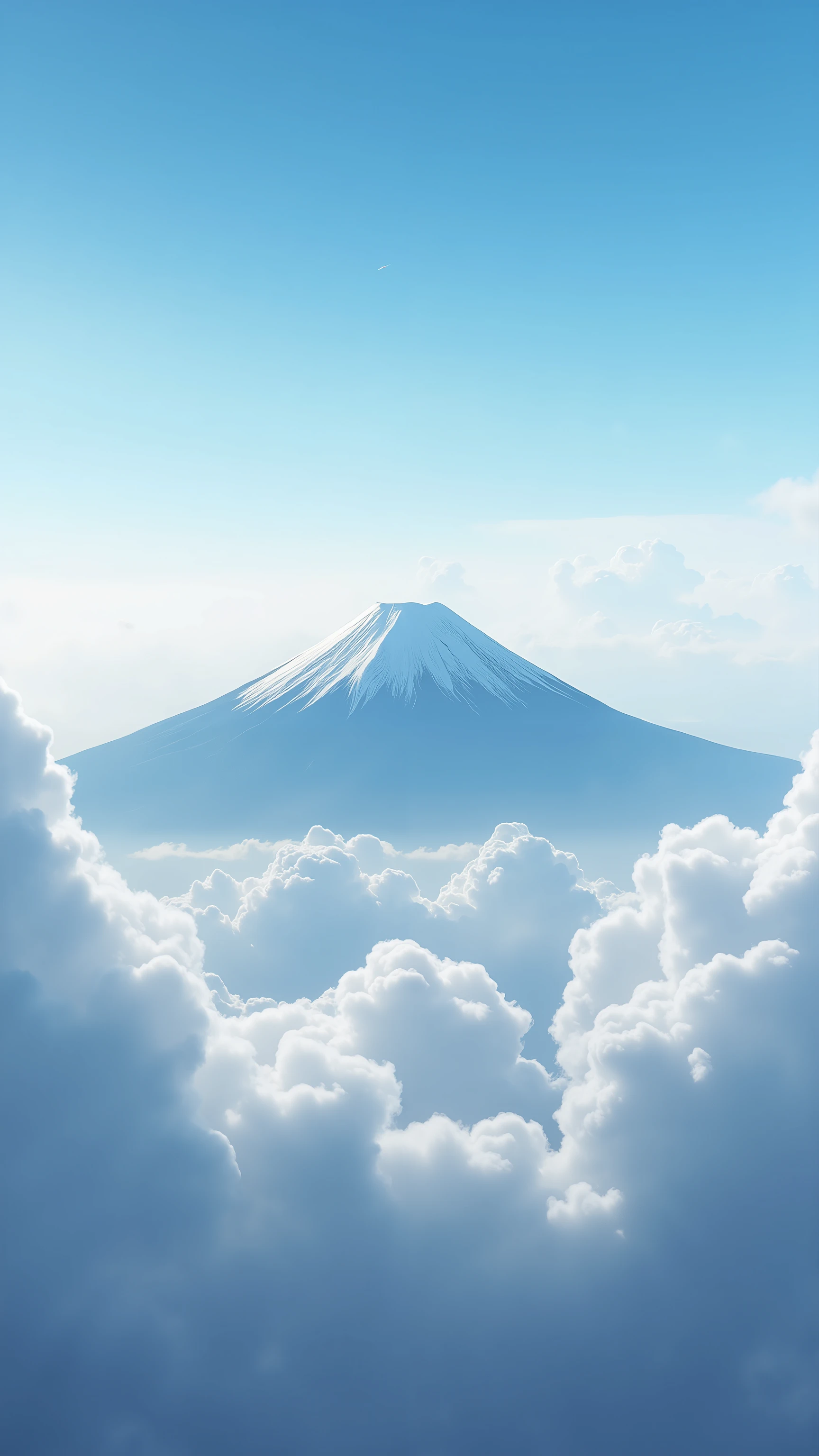((4K、original photos、High Fine))、(((high performance camera)))、(((Realistic)))、(((Realistic)))、Looking at the clouds spreading all over from above the clouds。The area around the top of Mt. Fuji can be seen sticking out of the clouds。