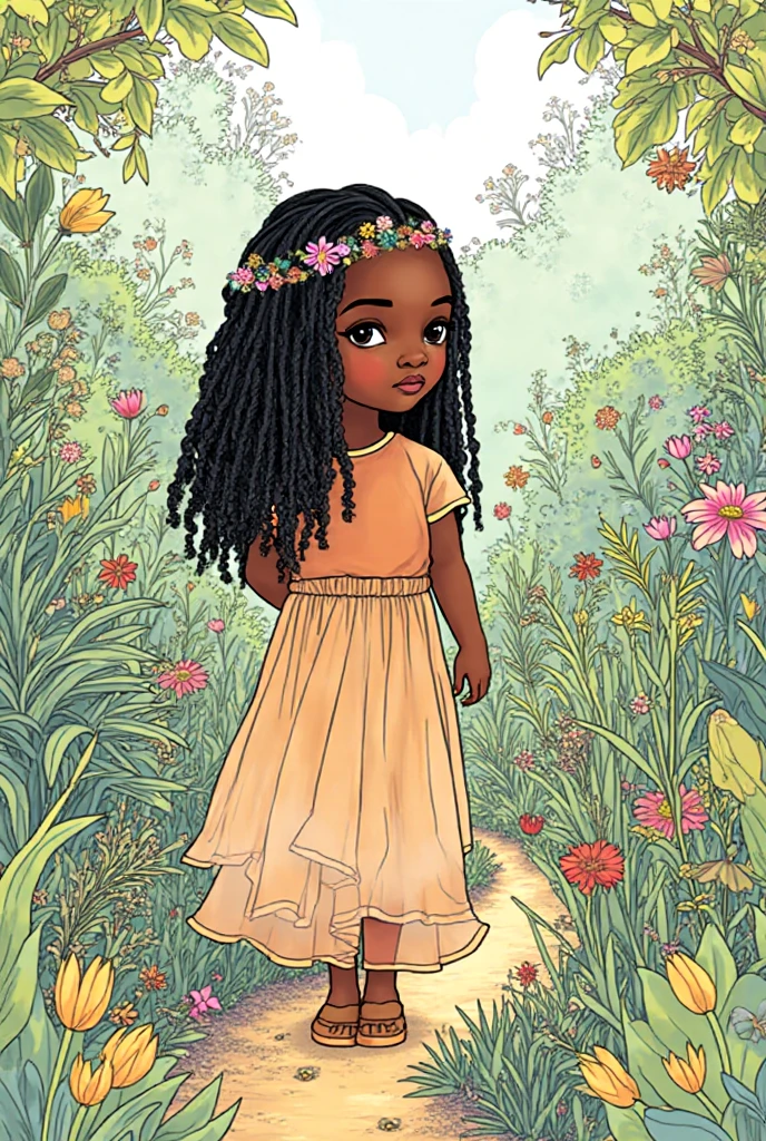 Sticker 1 afro-african girl with a flower in her hair, curly hair, clean photo, messy hair in the wind, dressed in jeans and t-shirt, walking, full body, breathtaking rendering, (tanned skin), colorful long dress, detailed  features, symmetrical face, leaves in the wind, inside to a lake, soft smile, realistic cartoon, (big sweet eyes),   angelic purity, brilliant used artist, like a Pixar character, exceptionally unique beauty, dark skin tone, hi brand --air 2:3