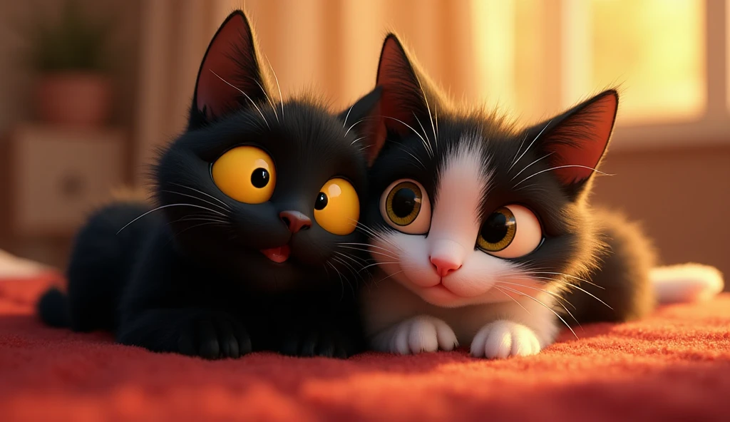 Pixar-style animation showing two cats in a moment of affection - SeaArt AI