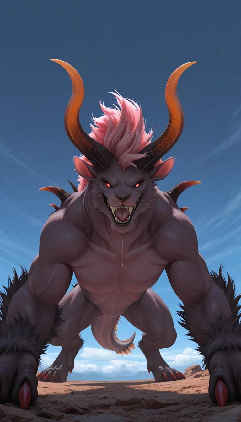 (megan fox), ((((((1 muscular demon girl)))))), (((huge upper body))), long hair, ((((huge demon wings))), (((pale skin))), (((sharp teeth, Huge horns, large nails))), navel, ((((full body front view))))