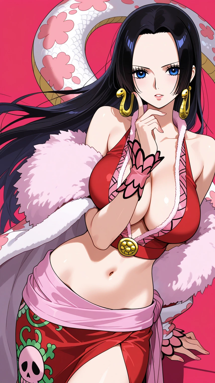 best quality, masterpiece, highly detailed,1girl,  ((rose)), (vine), cage, bandage, red rope, (detail light), falling rose petals, Boa Hancock ,(:1.5)