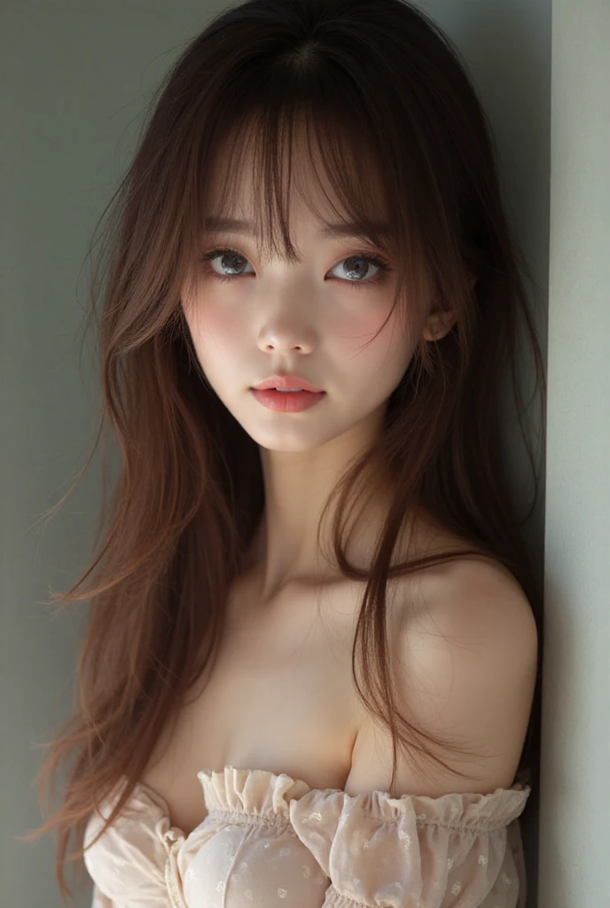 8K, RAW Photos, Fujifilm, ((Highest quality)),((masterpiece)),(detailed),((in the Bakery)),((one girl)),長い髪と白いトップを持つアラフェアジア人woman, (no ),美しい韓国人woman, 美しい若い韓国人woman, Young and adorable Korean face, ゴージャスな若い韓国人woman, Korean Girls, Girl cute beautiful face, 韓国のwomanアイドルの肖像, Young and pretty Asian face, Cute natural anime face,Asian pretty face,((glistening eyes)),((glistening eyes )),((large eyes)),(( pretty eyes)),(()),(detailed),Perfect Face,((One girl)), ((clear eyes)),(scrawny：weight1.0〜2.0)iris, Elevation, space, (Natural Light), Dramatic lighting, Chiaroscuro, Emotional depth,woman,(()),((show off )), ((flat chest:1.4)),,slender, (a short bob),(well-groomed hair),delicate,Small breasts,((Small breasts)),the body is slender,Beauty,Beauty,4K quality,Young face,Big eyes,Brown eyes,Perfect Face, 17years old,breasts are very small,Model Body Type,Cute Face,Pink ,Symmetrical eyes,Glowing eyes,Natural smile,((Always show your boobs)),((Gaunt)),beautiful,((a short bob)), ((half body)),(  models hoot style),((intricate choker necklace)), (embarrassed blush:1.3),,(steam:0.8),(wet:0.8),(sweat:0.8),(trembling:1.3),(parted lips:1.4),(harf open eyes:1.6),(feeling weak:1.5), (lips),(intricate earrings),(()),((woman posing for a photo)),Photo from the waist up, Fine-boned face